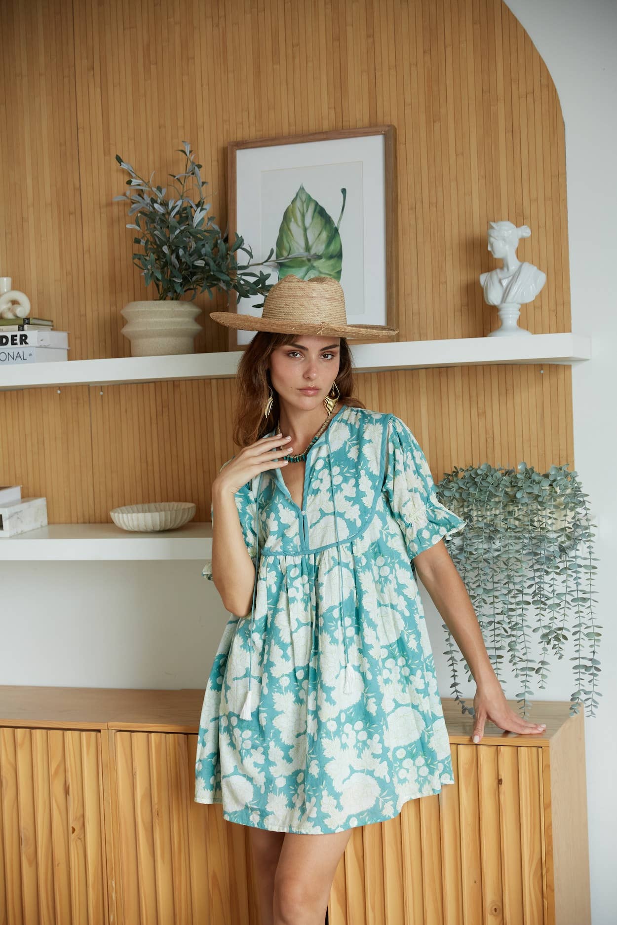 Block Printed Ruffle Sleeve Women's Mini Dress (Nanda)