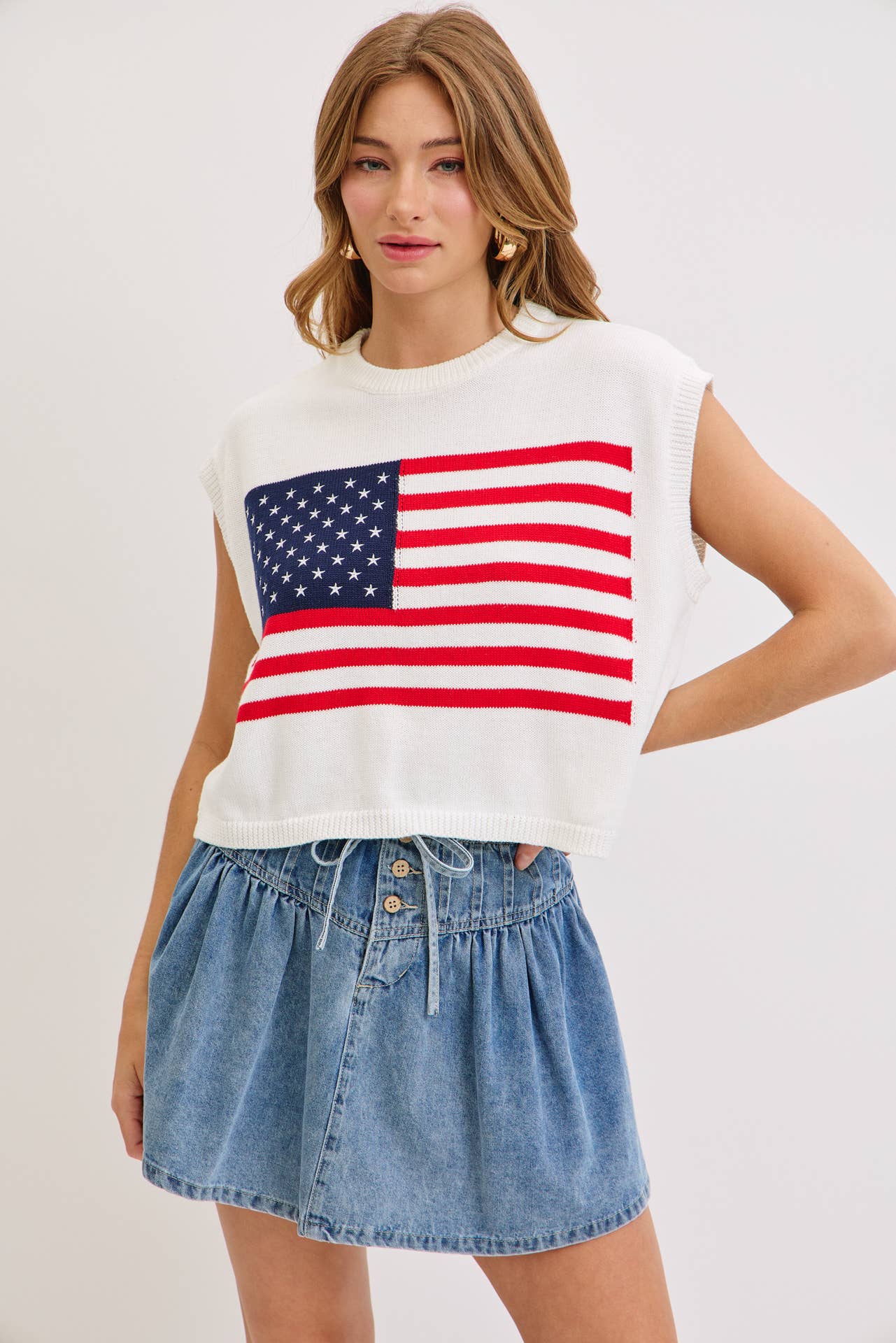 HIGH-RISE, A-LINE DENIM SKIRT