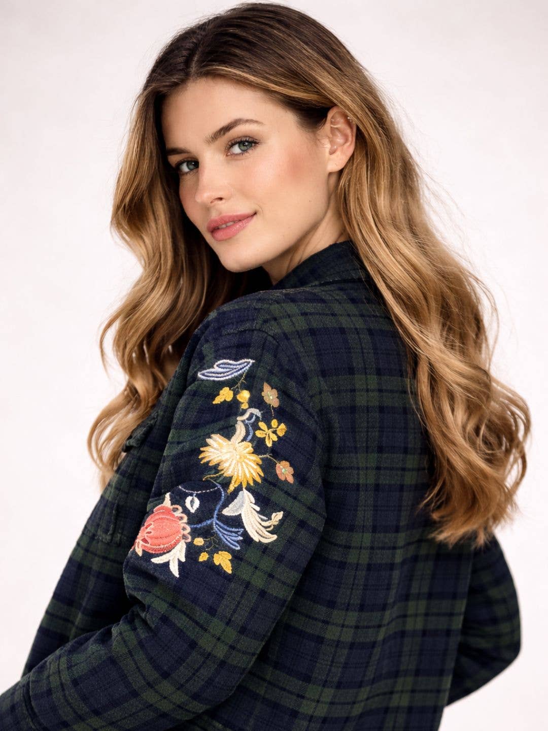 Navy Plaid Front Zip Plaid Utility Jacket: Navy Plaid