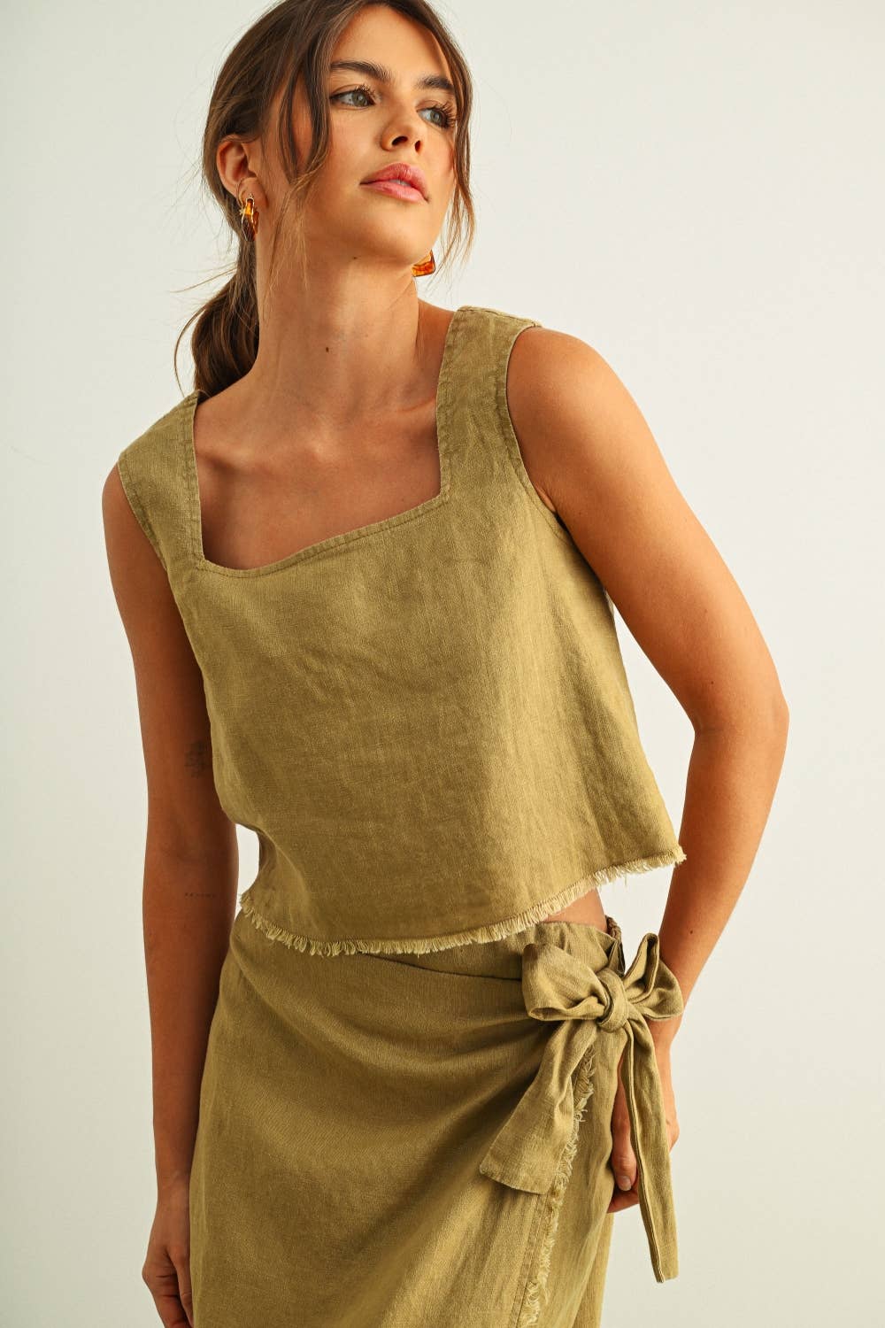 SHORT SLEEVE SQUARE NECK RAW HEM SET