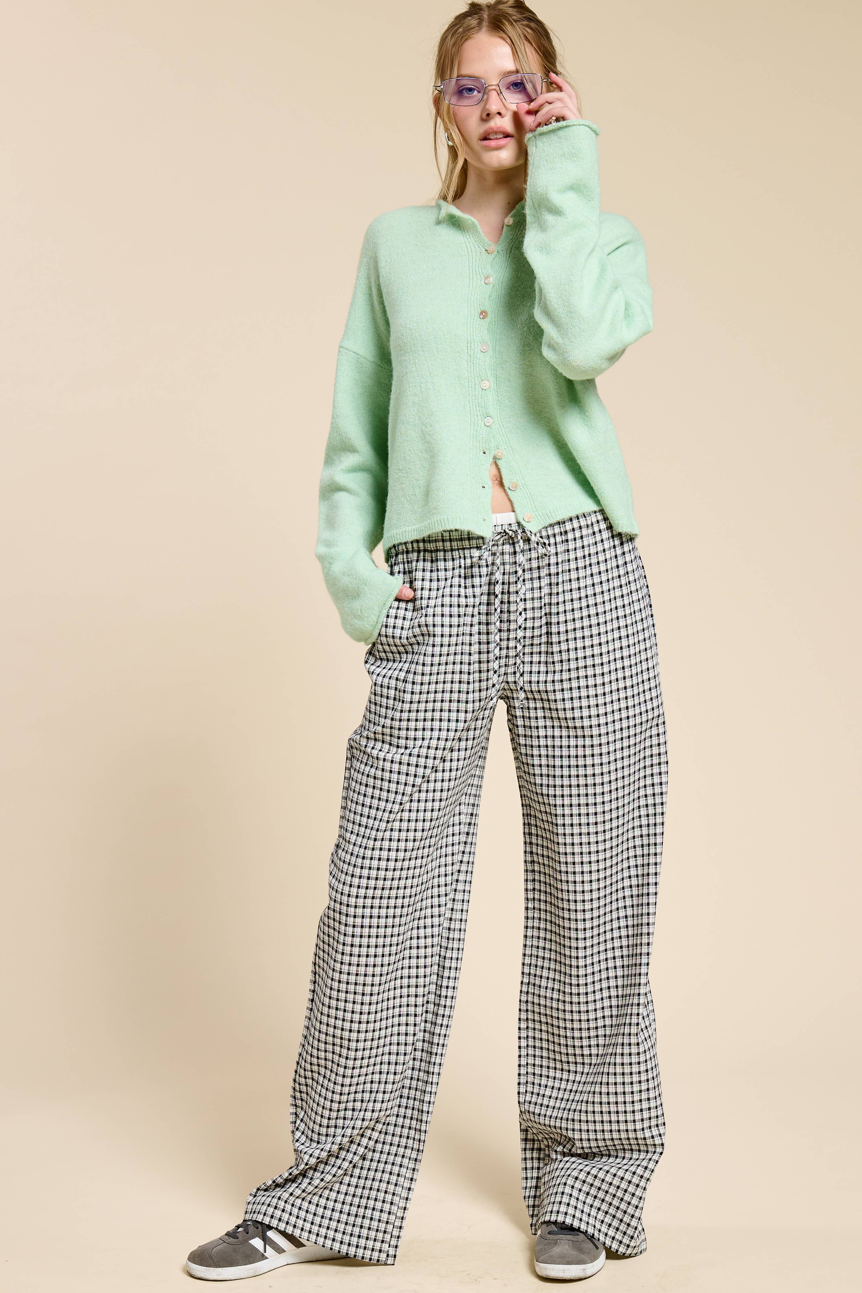 Gingham Boxer Lounge Pants with Contrast Waistband