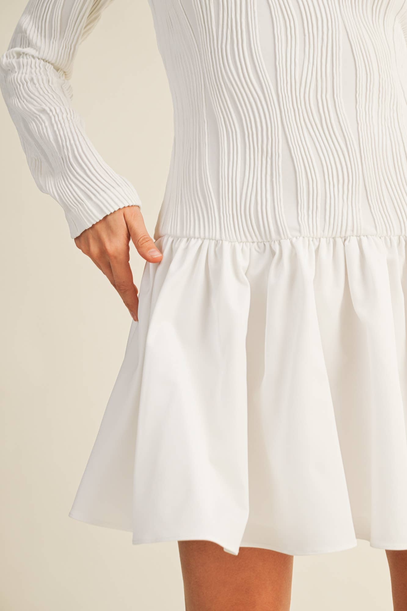 BOAT NECK LONG SLEEVE FLARE DRESS