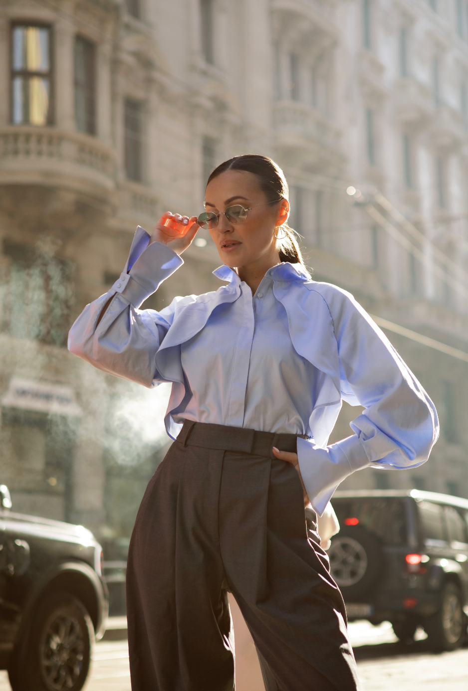 Diva Business Style Blue Organic Cotton Shirt
