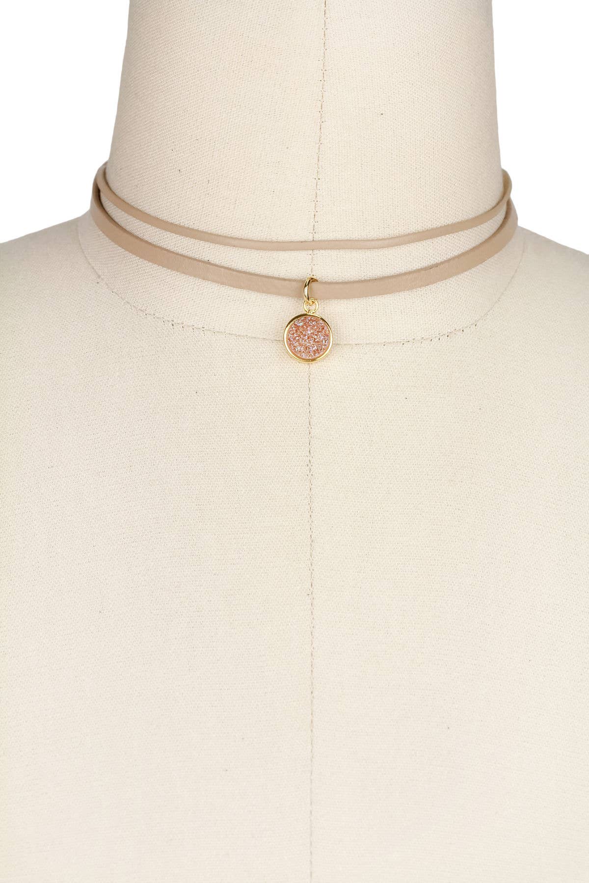 Druzy Charm Leather Choker Necklace