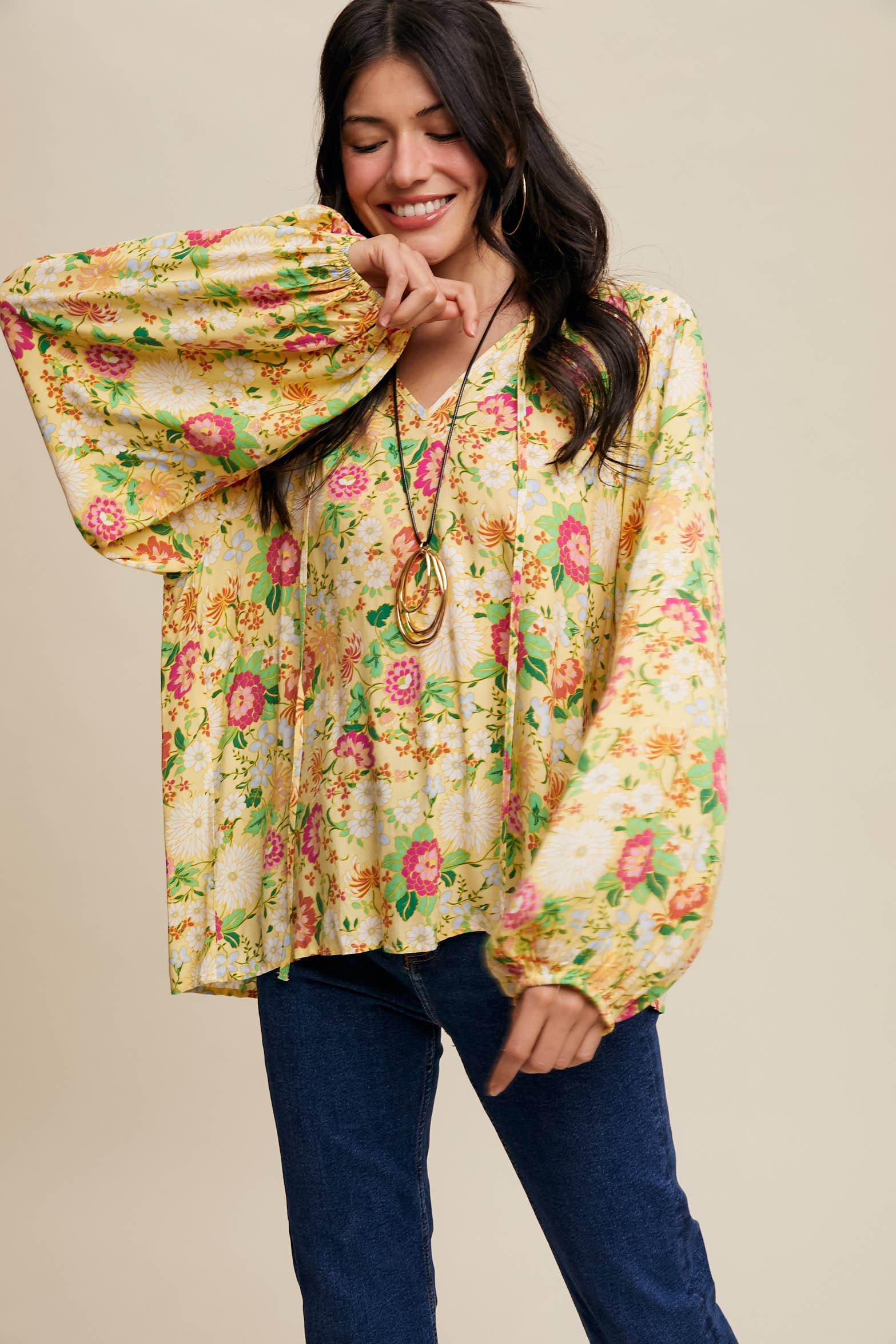 Sunlit Garden Balloon Sleeve Blouse
