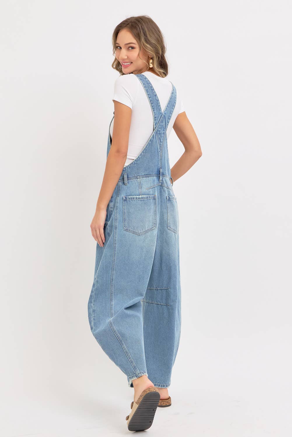 DENIM OVERALL BARREL-LEG JUMPSUIT