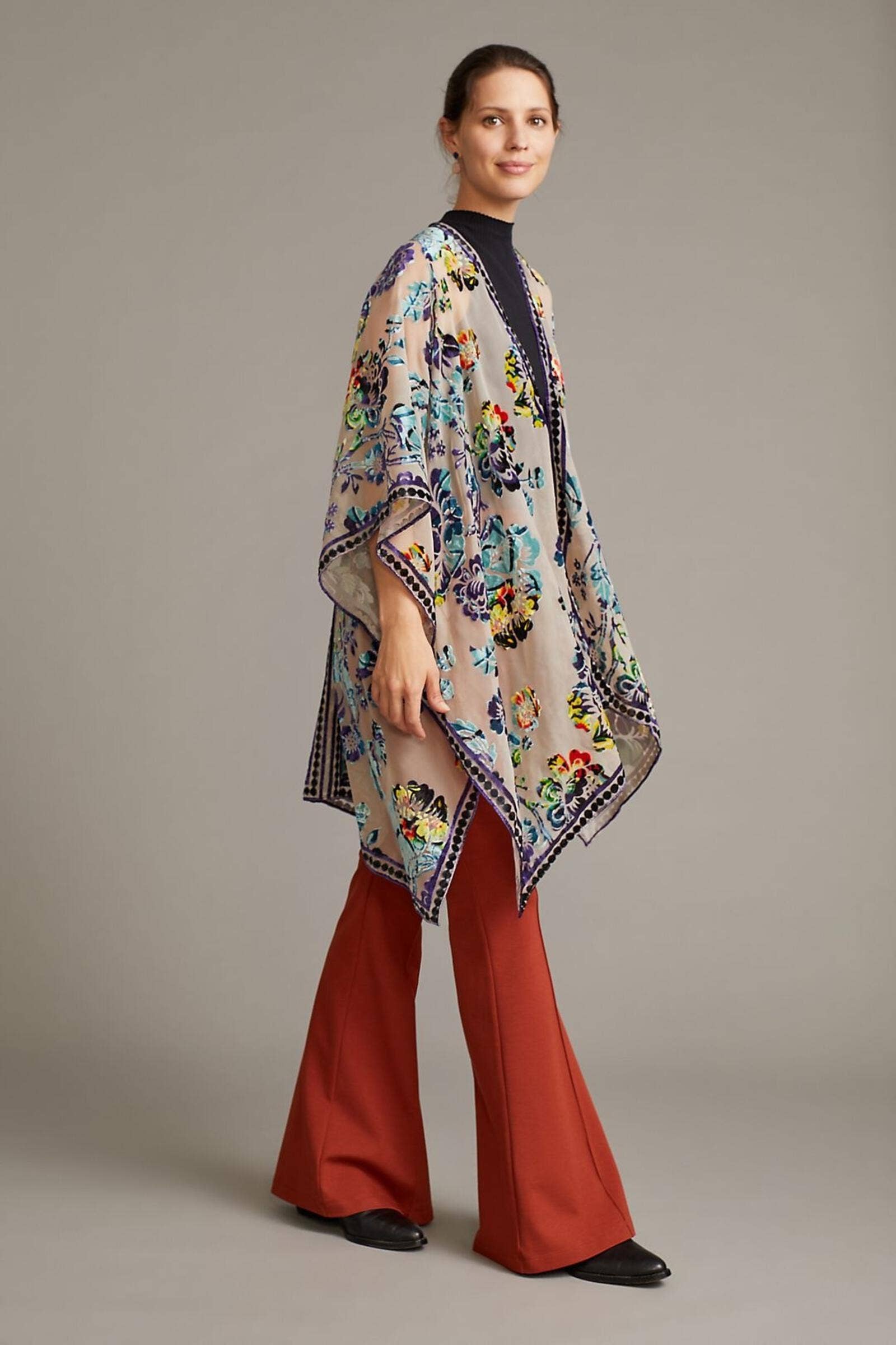 Floral Sheer Velvet Burnout Kimono