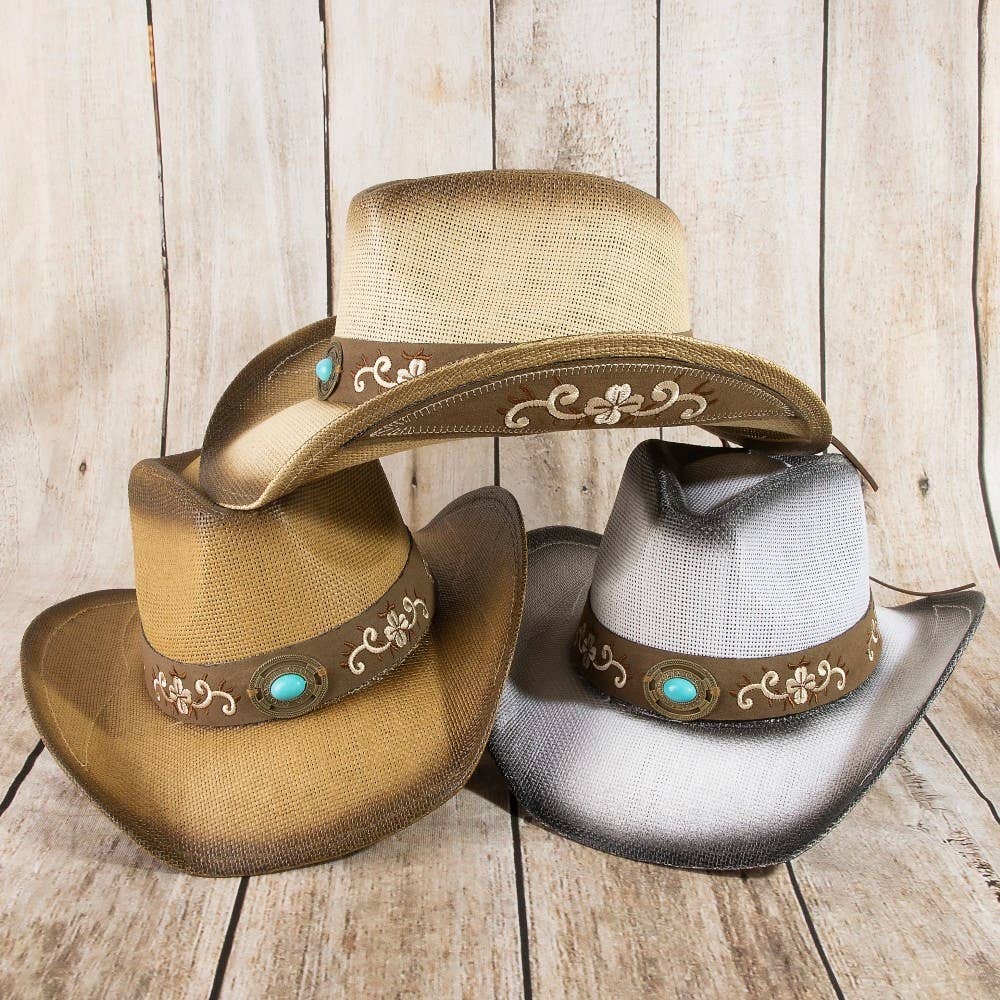 Western Concho Flower Embroidered Cowboy Hat