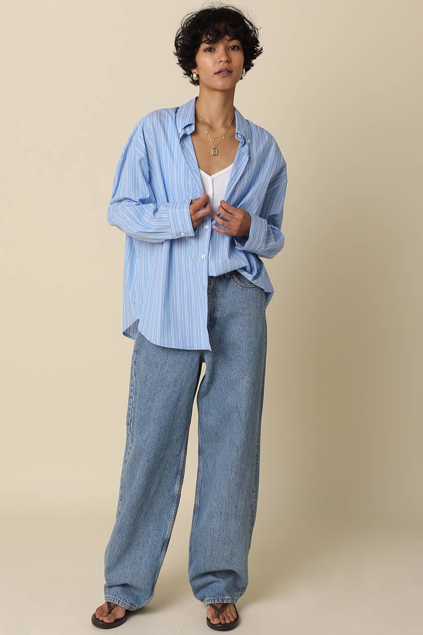 Macy Oversized Striped Shirt - Blue