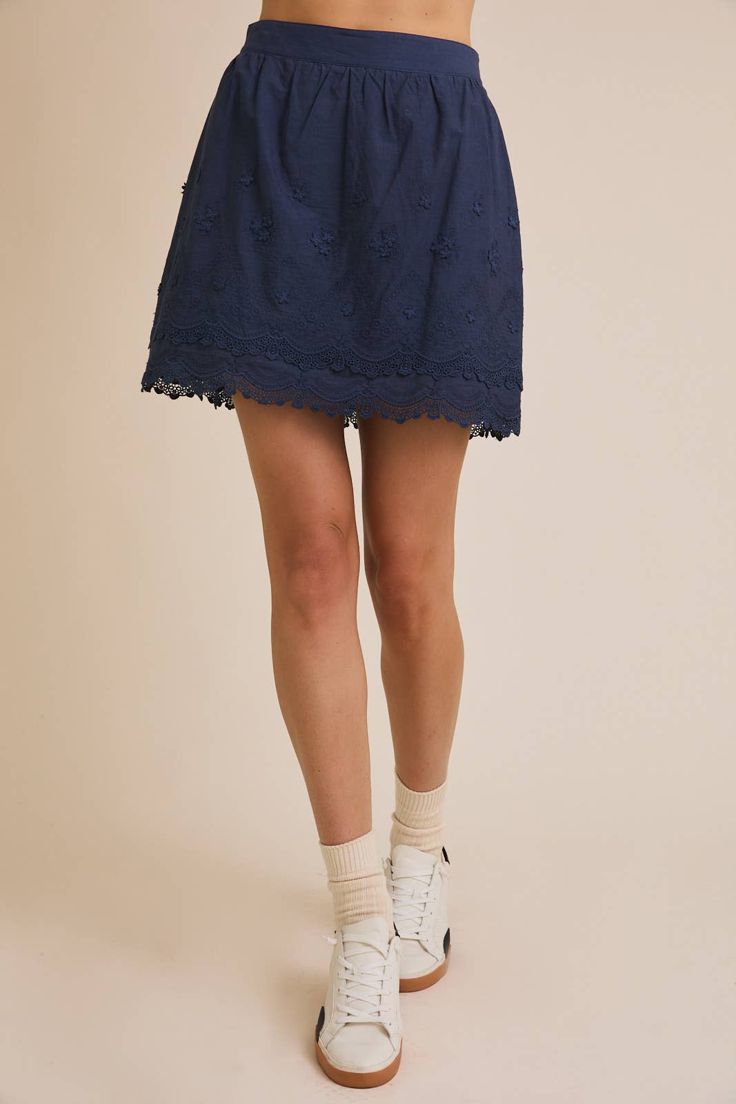 COTTON EYELET SKIRT WITH LINED SKIRT