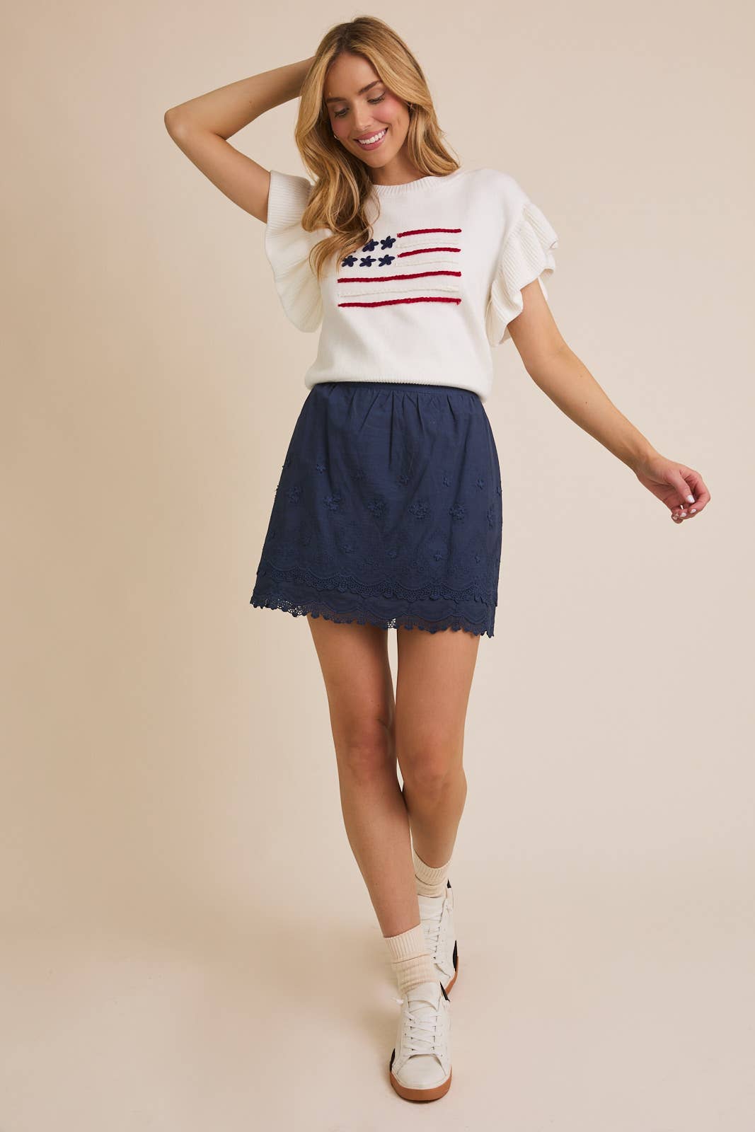 COTTON EYELET SKIRT WITH LINED SKIRT