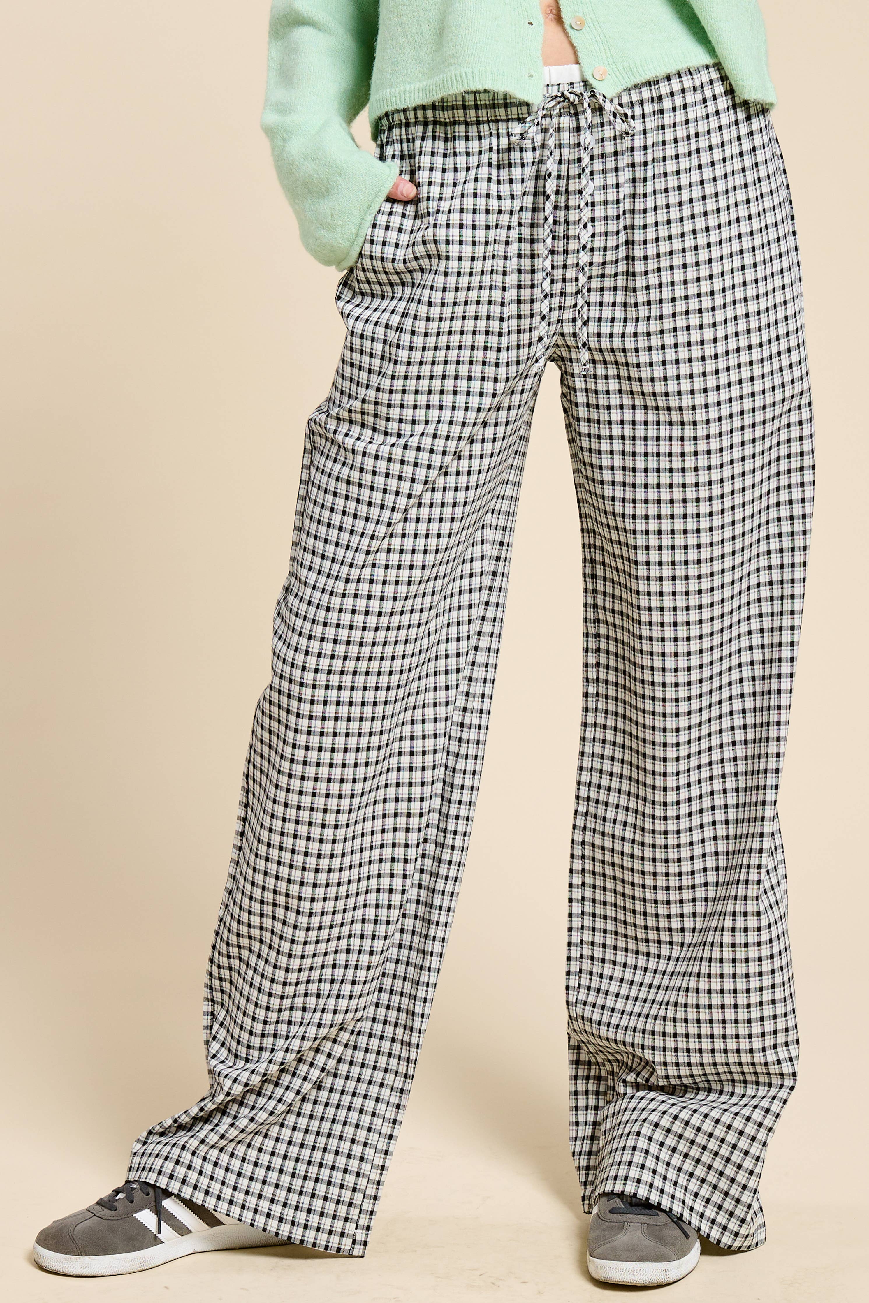 Gingham Boxer Lounge Pants with Contrast Waistband