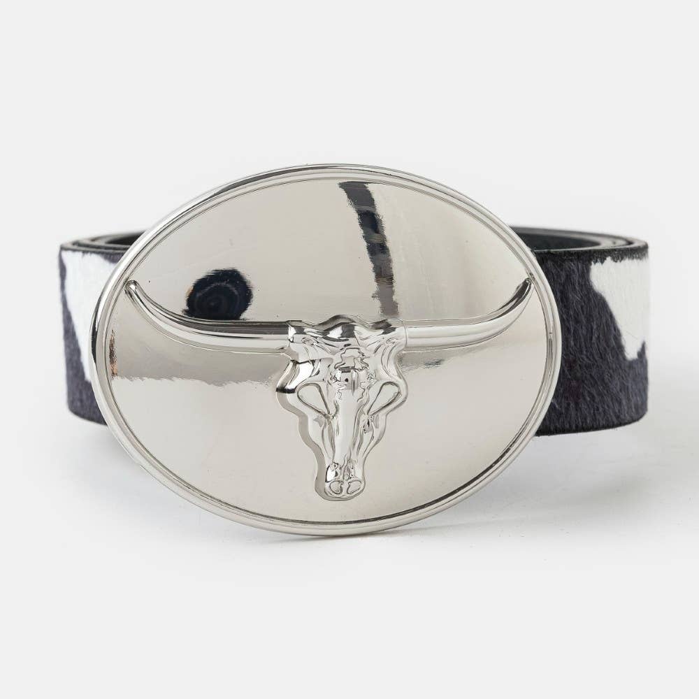 Glossy Longhorn Buckle Western Vegan Leather Belt
