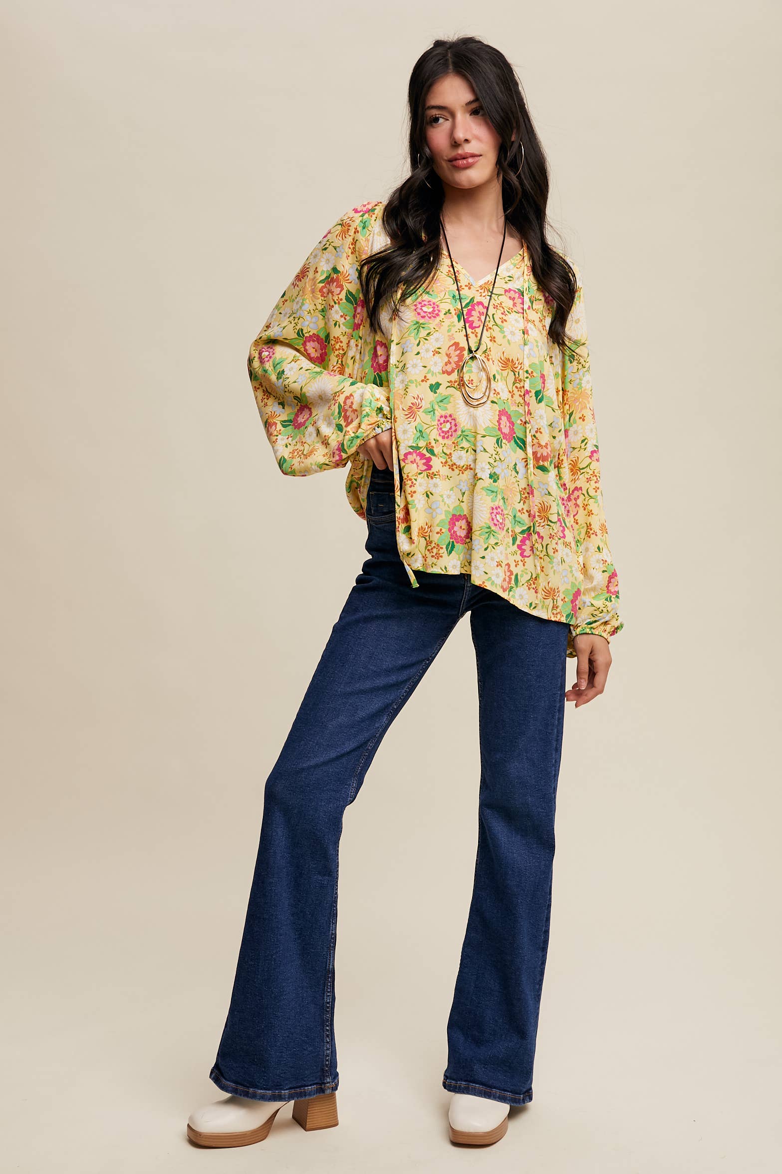 Sunlit Garden Balloon Sleeve Blouse