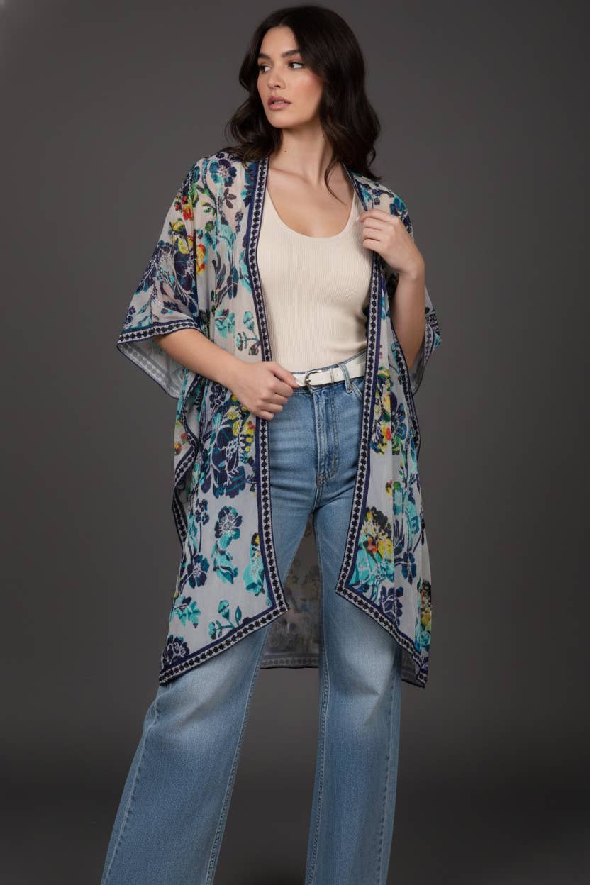 Floral Sheer Velvet Burnout Kimono