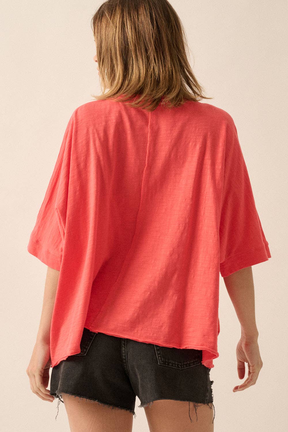 Easy Fit Mineral Wash Poncho Slub Knit T-Shirt