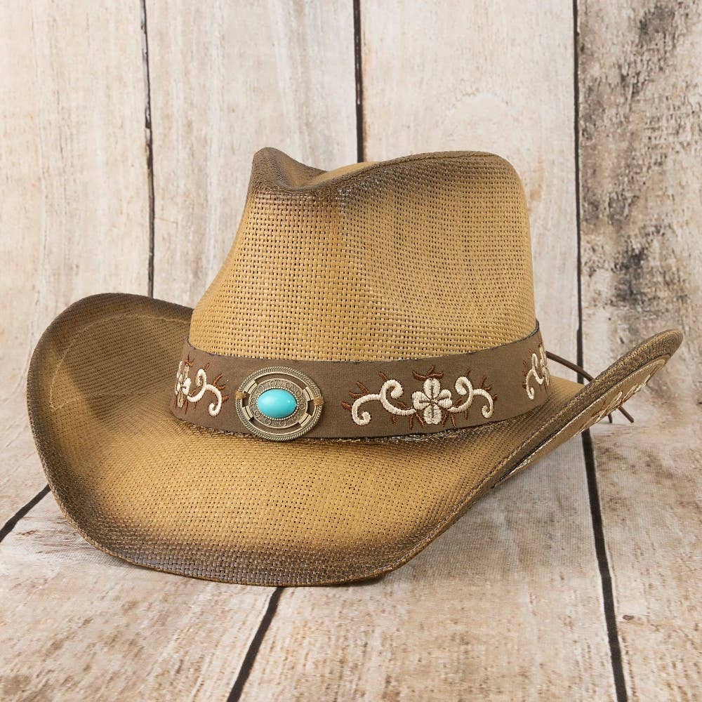 Western Concho Flower Embroidered Cowboy Hat