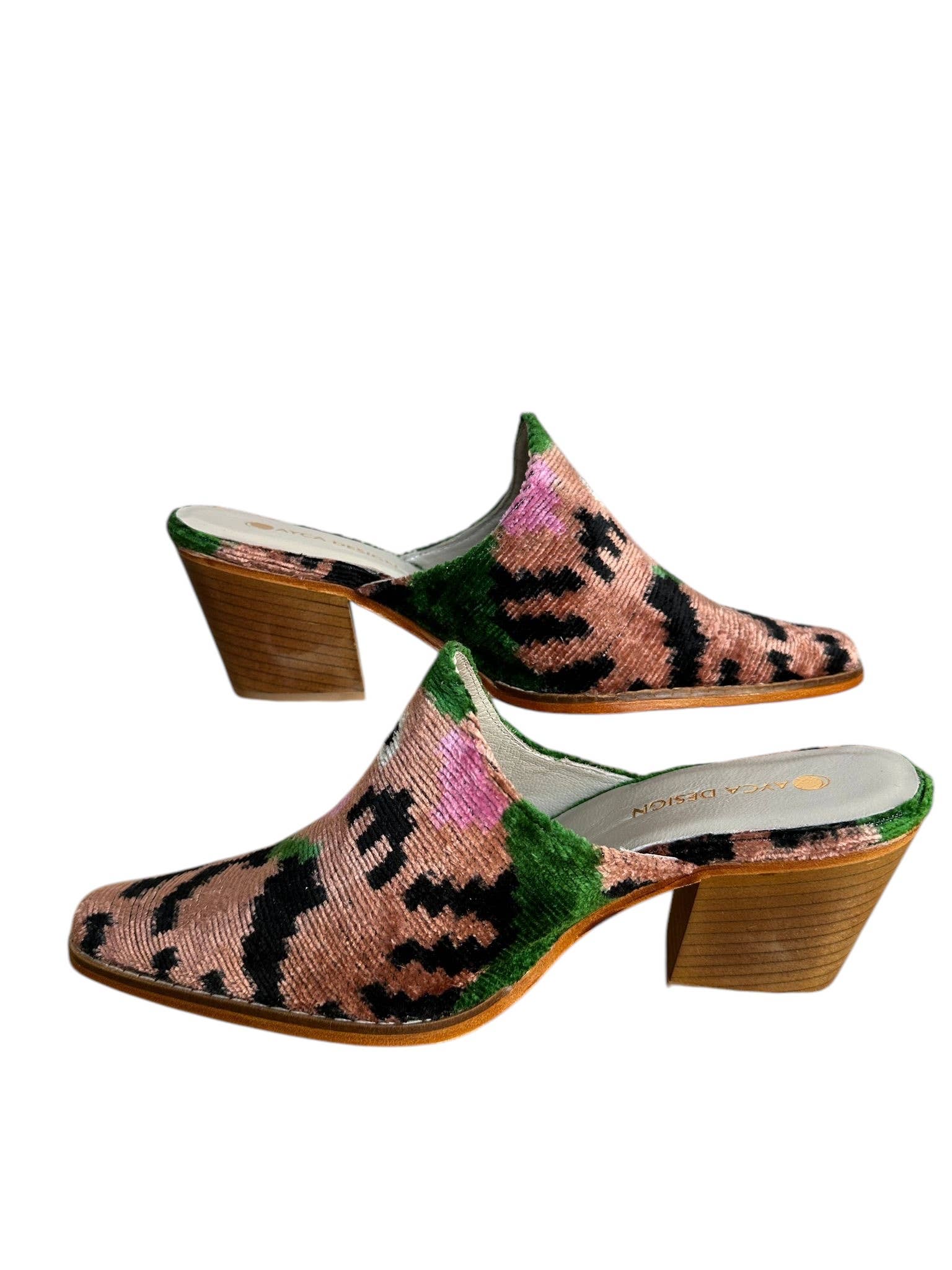 Silk Velvet Ikat Chunky Heel Mule
