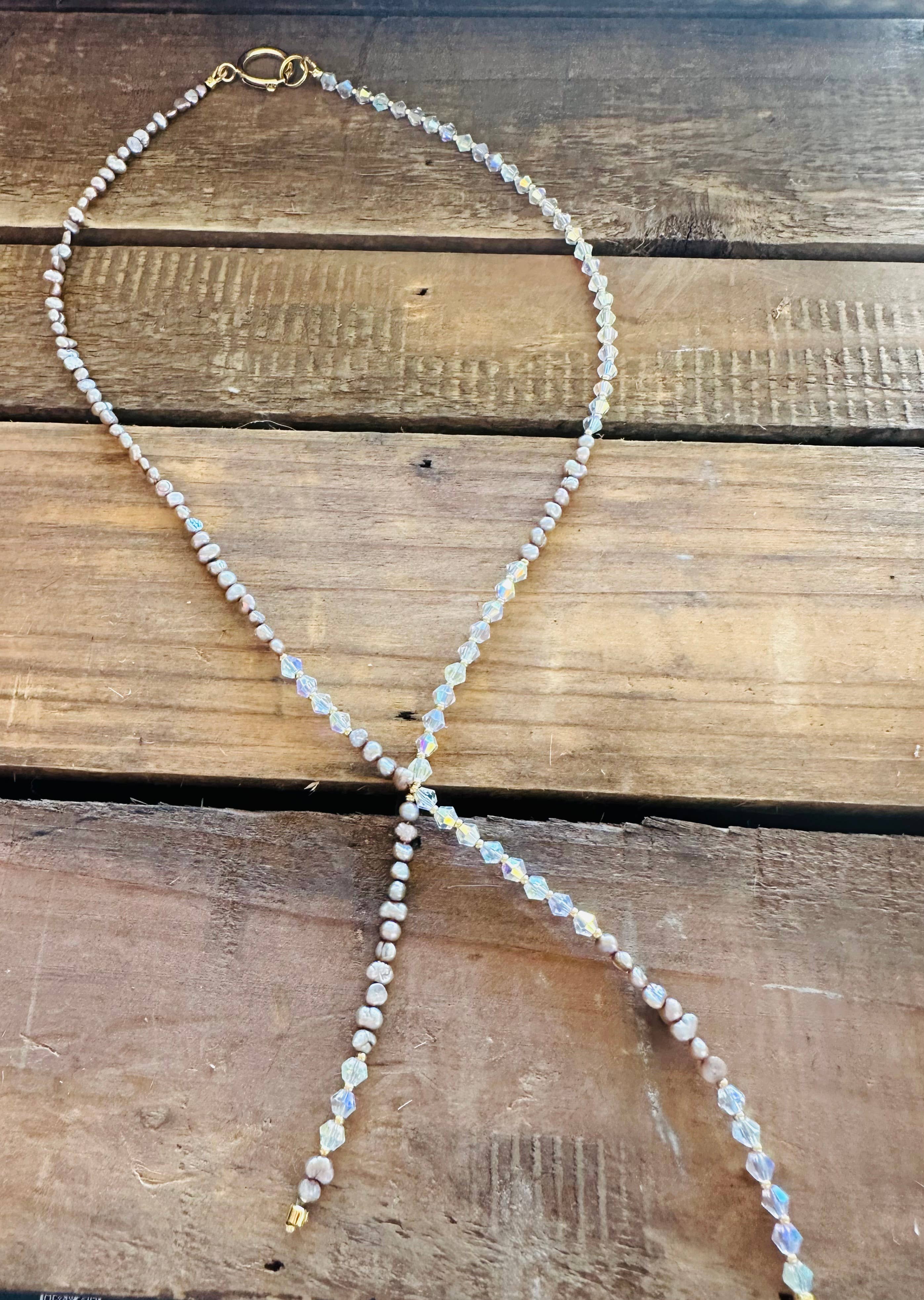 Champagne Pearl Lariat Necklace