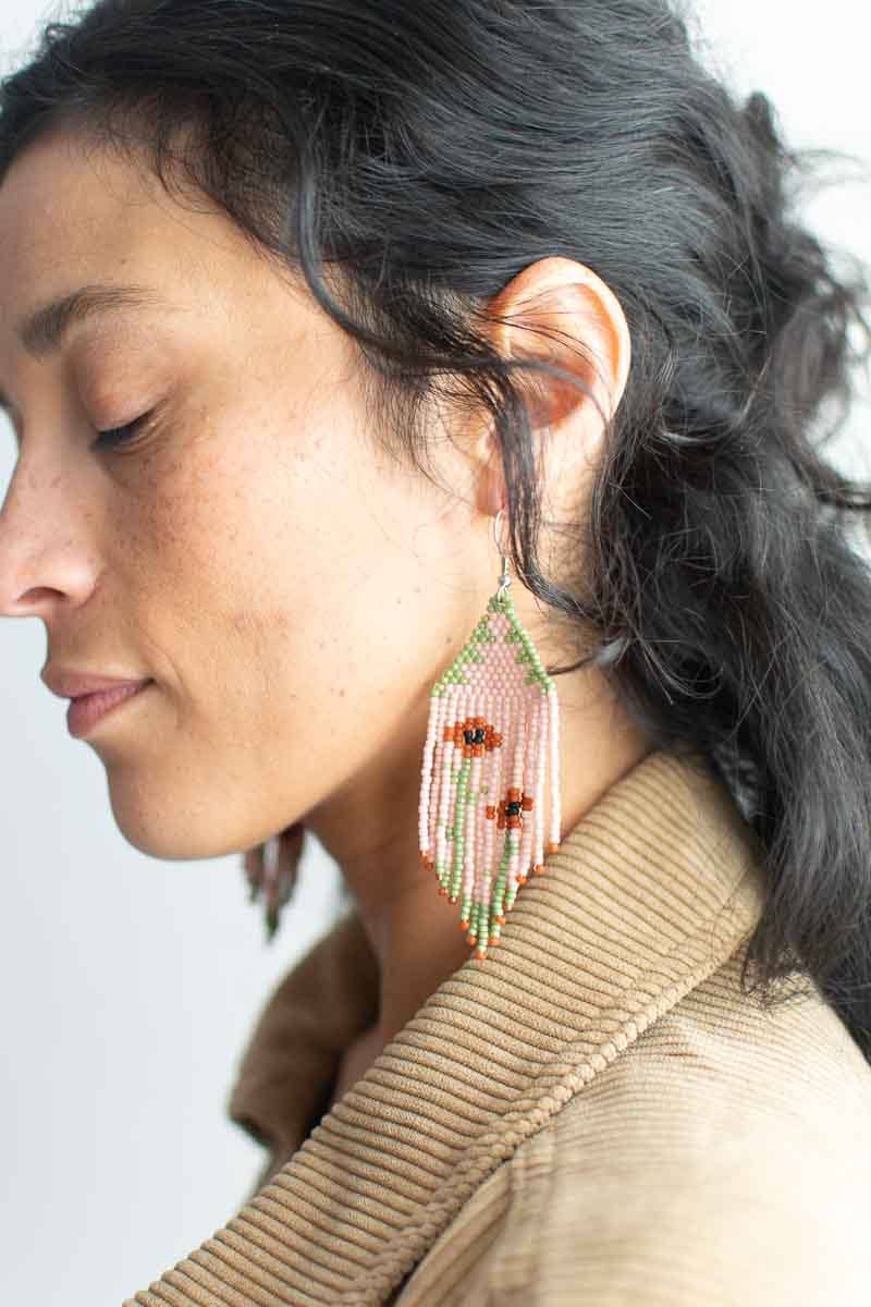 Beaded Fringe Earrings in Amapola