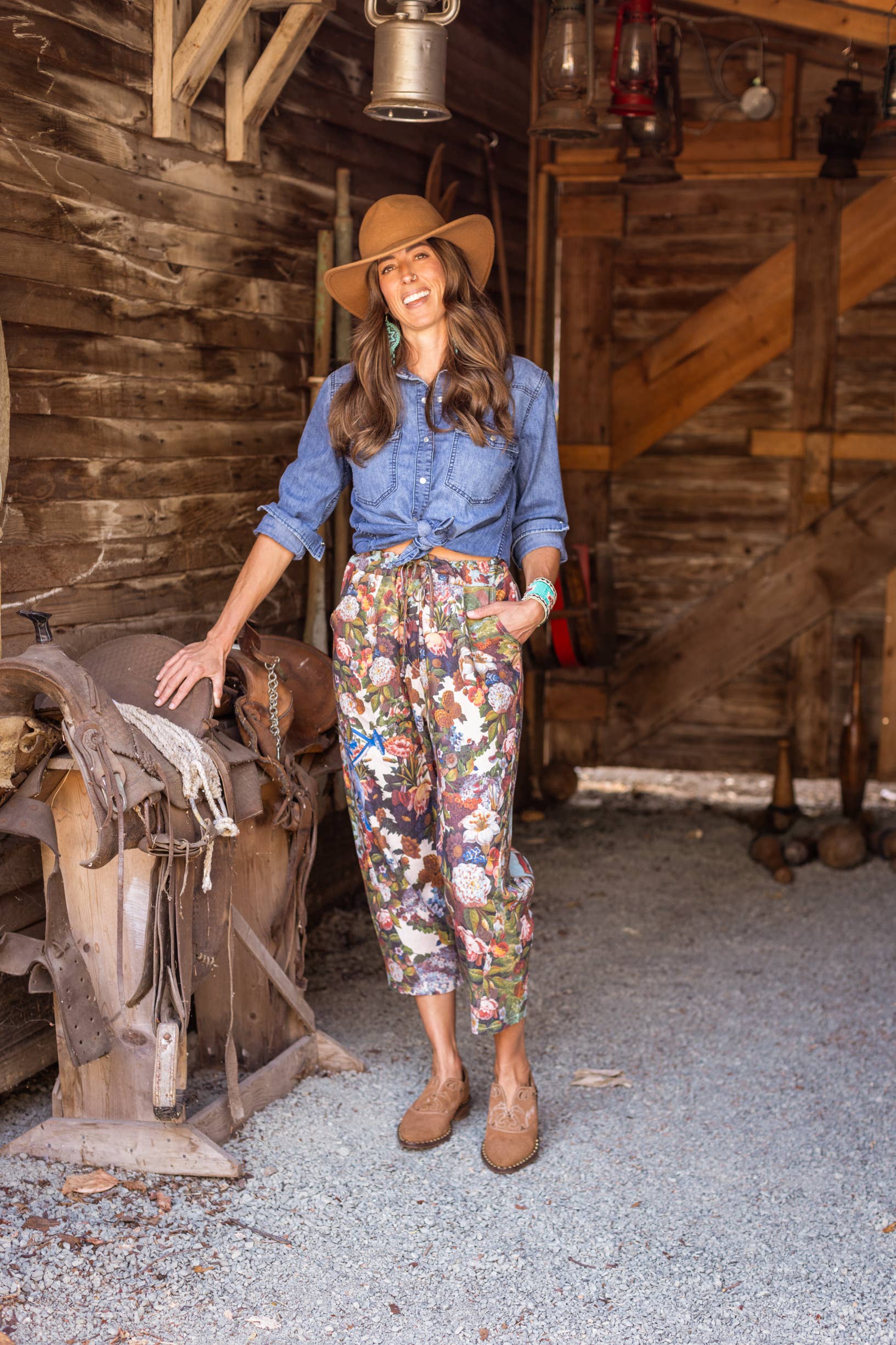 Love Language Linen Cropped Artist Pant w/ Flowers