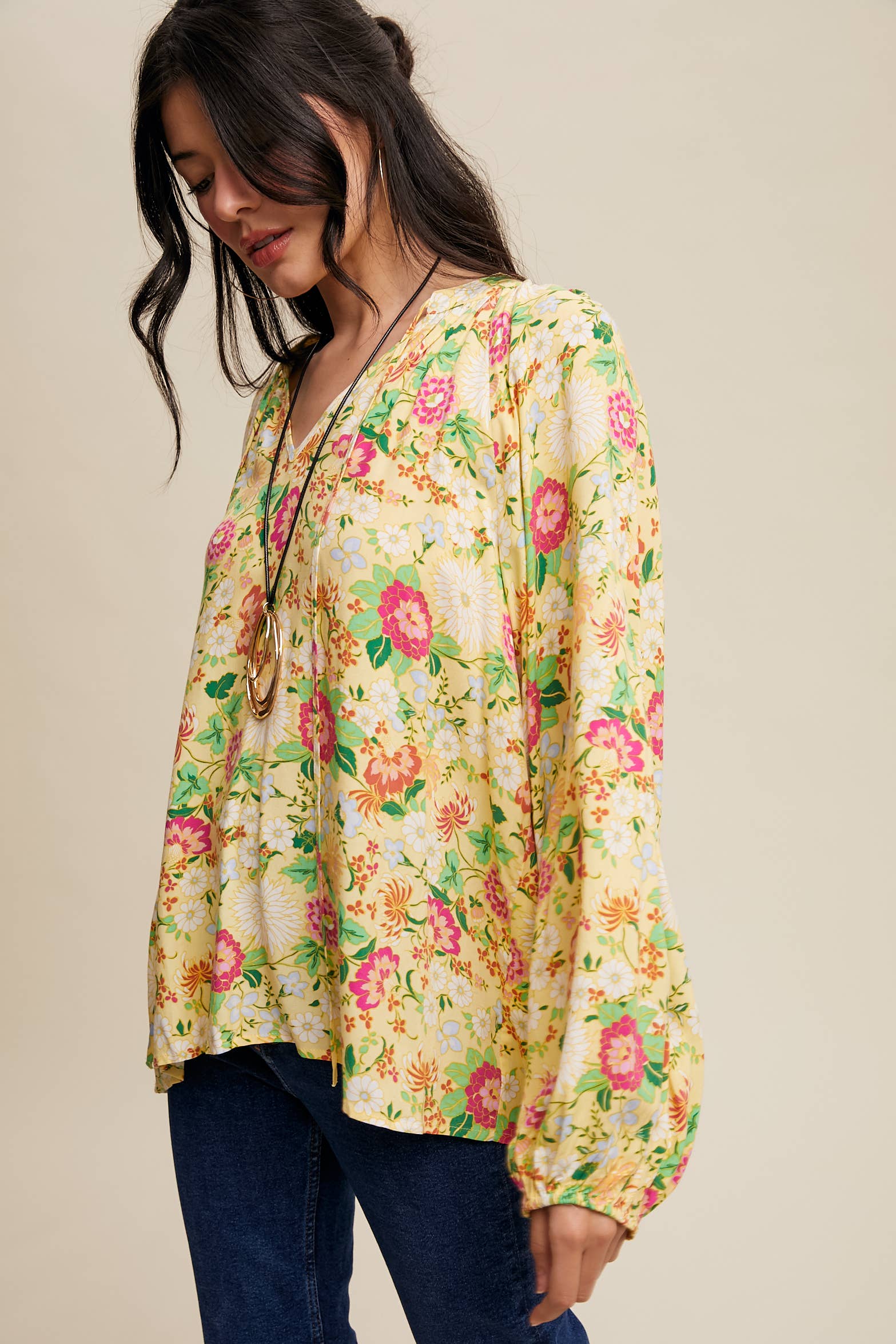 Sunlit Garden Balloon Sleeve Blouse