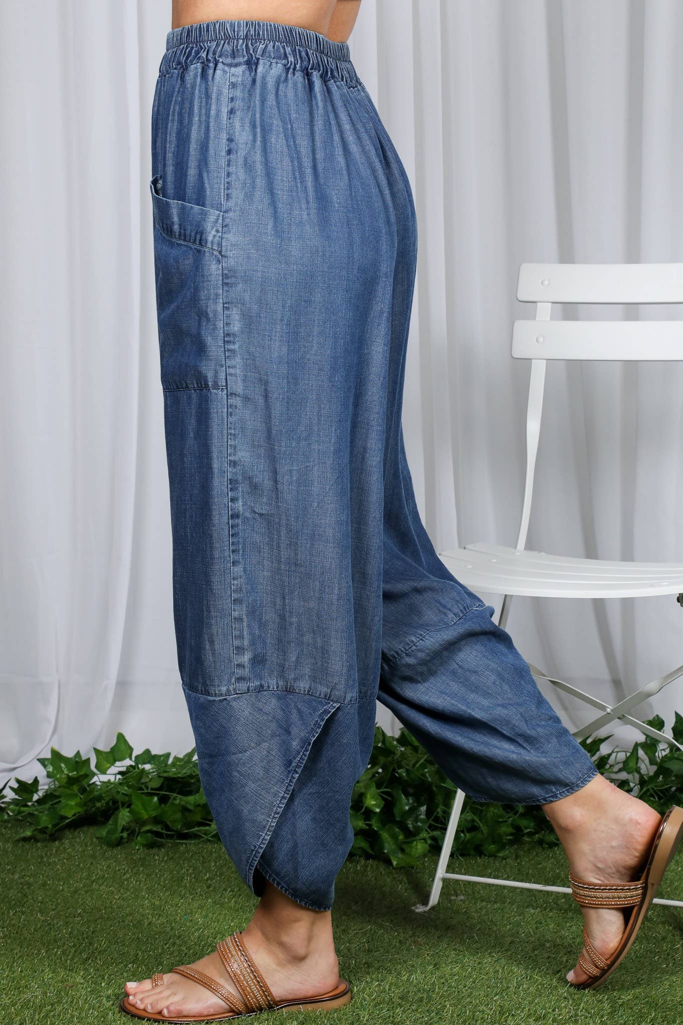 Casual Chambray 100% Tencel Barrel Denim Pants VP82933A