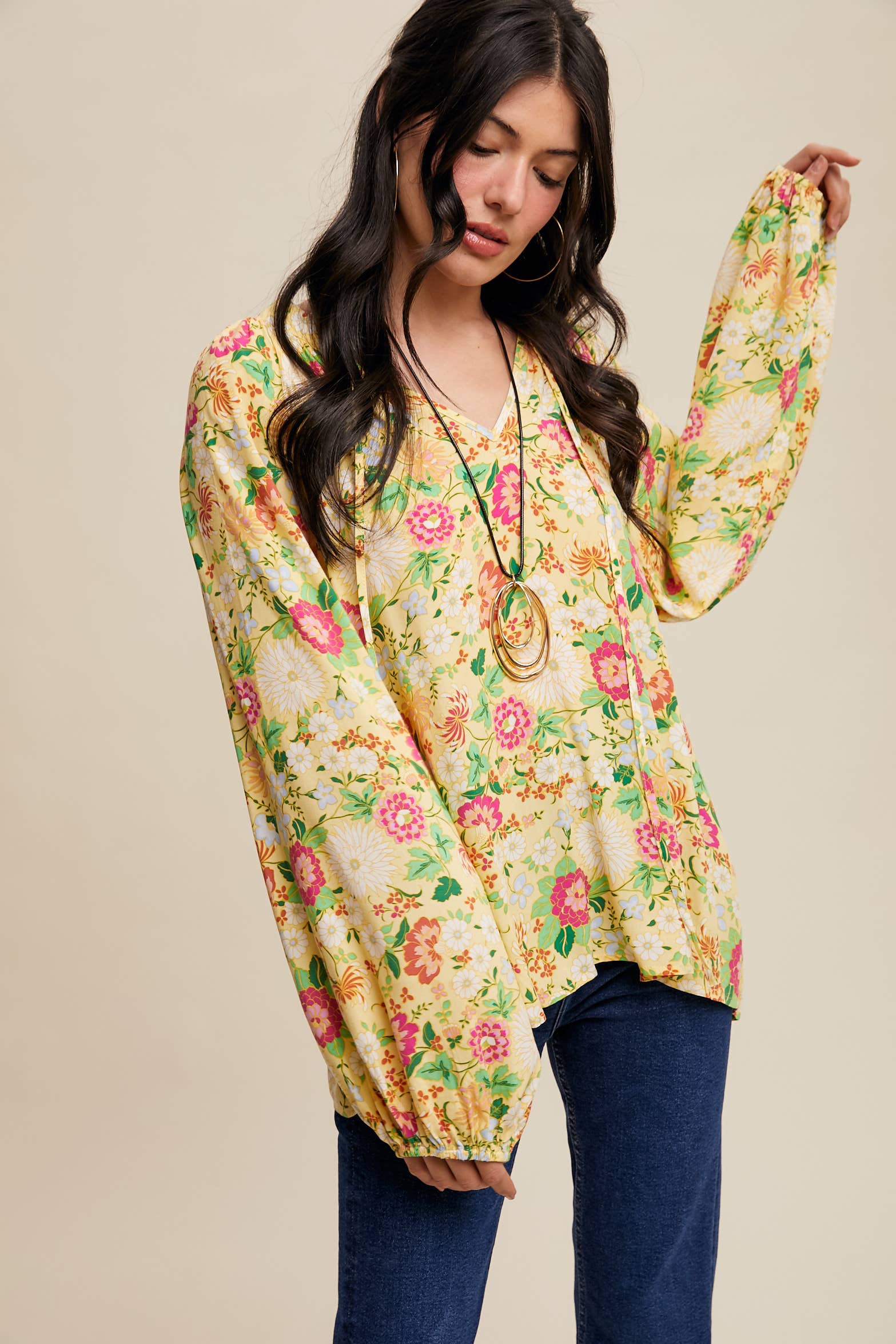 Sunlit Garden Balloon Sleeve Blouse