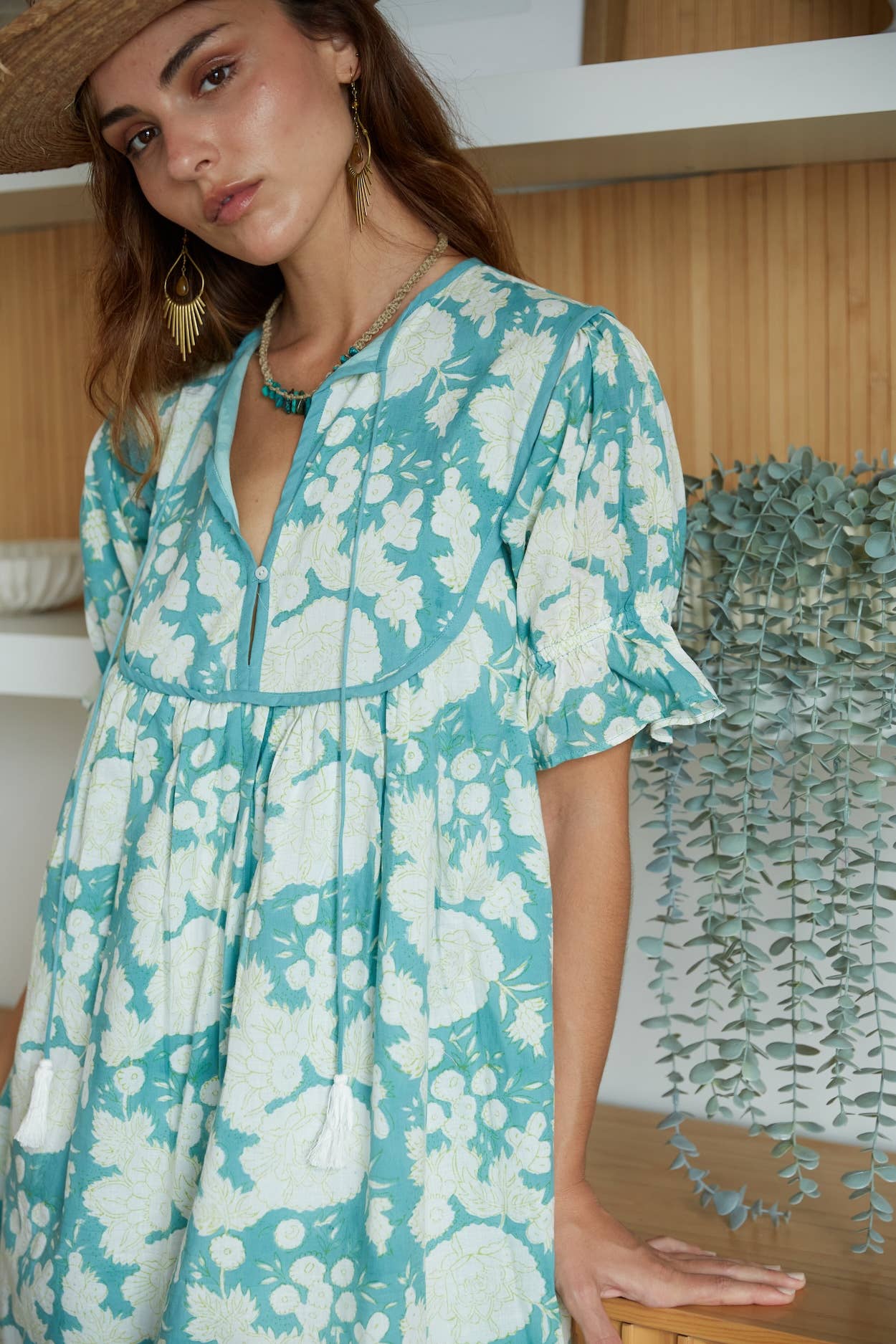 Block Printed Ruffle Sleeve Women's Mini Dress (Nanda)