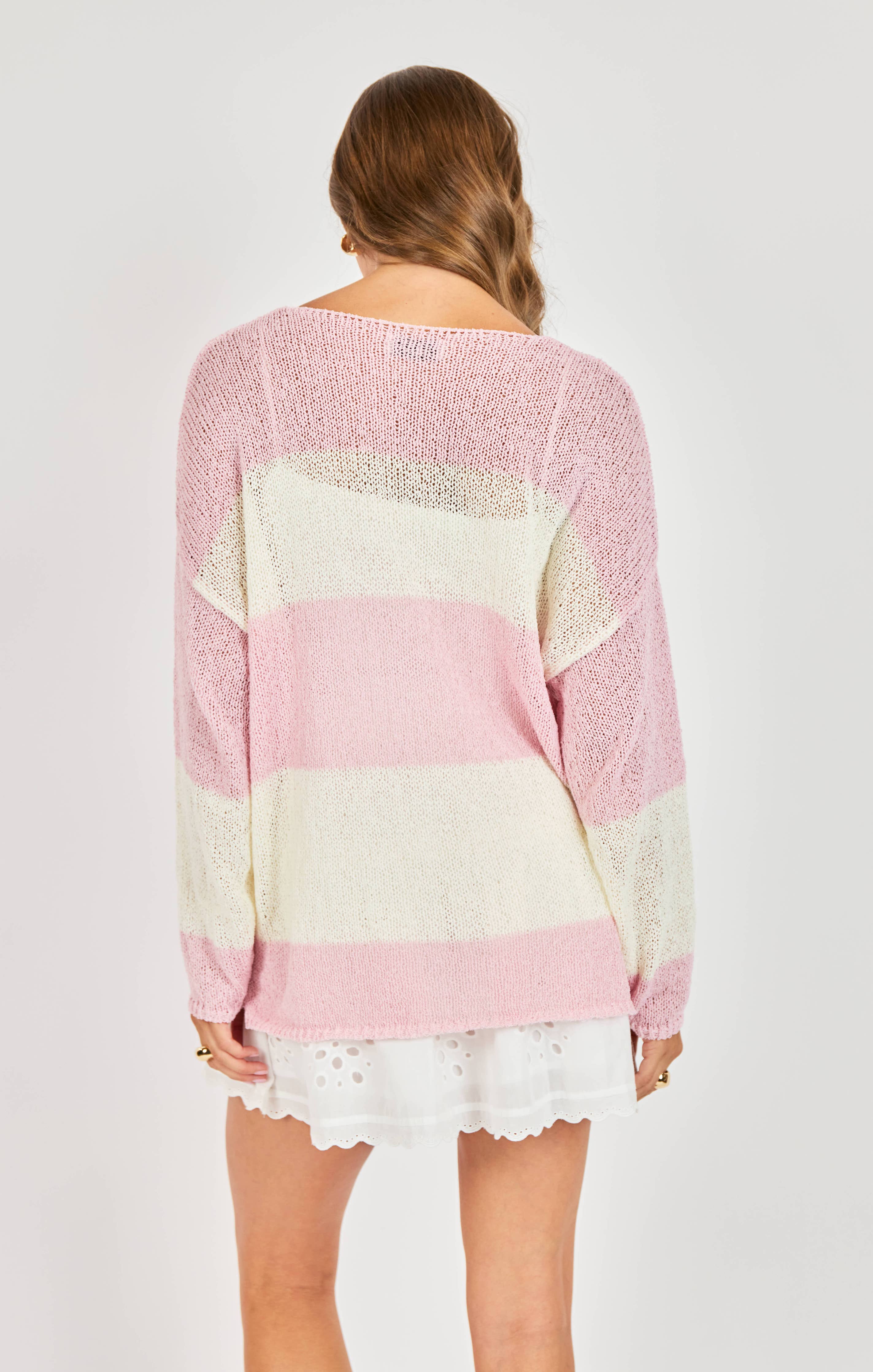 Helen Stripe Sweater:PINK IVORY