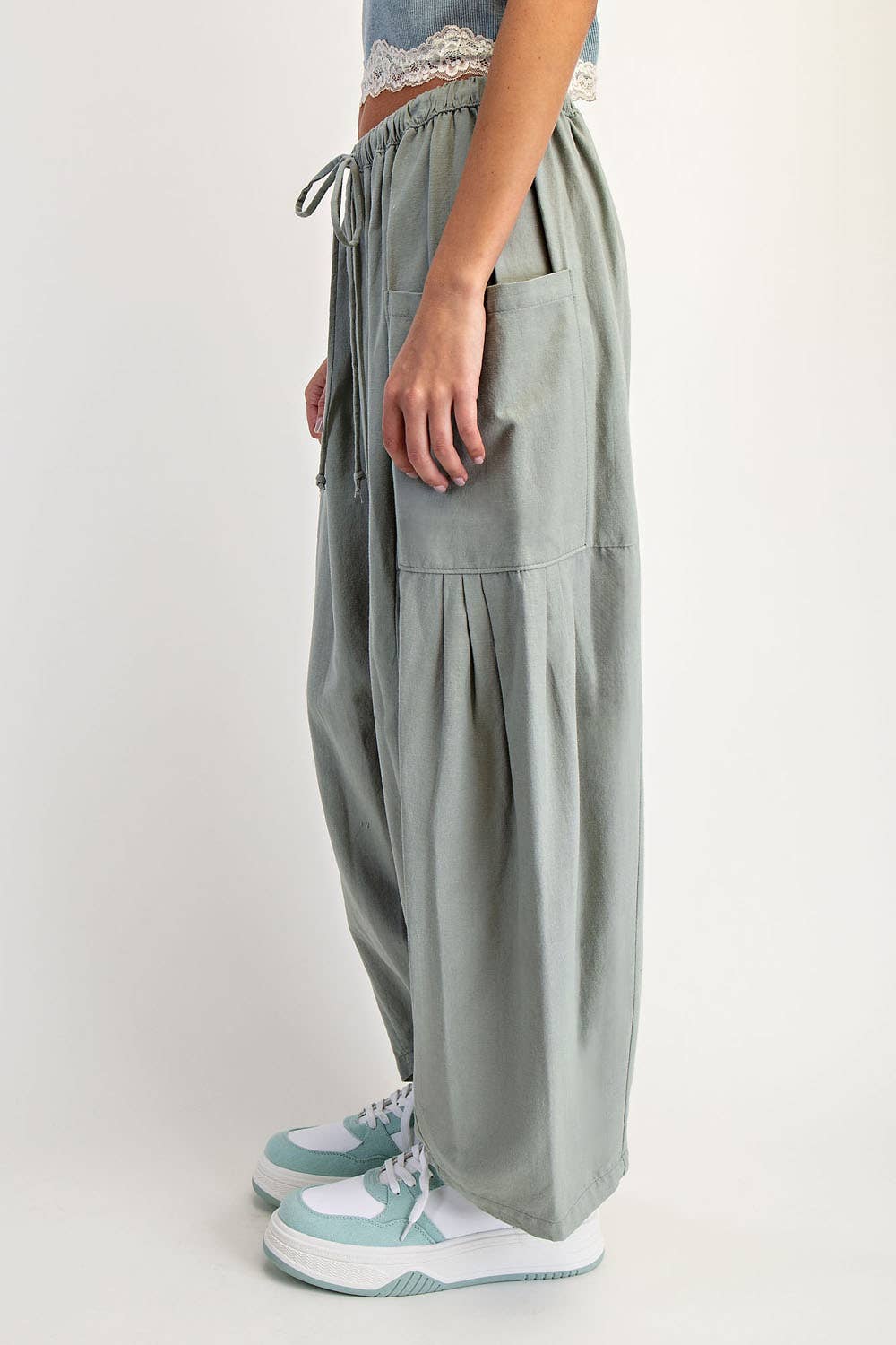 WIDE LEG PANTS: Sage Green