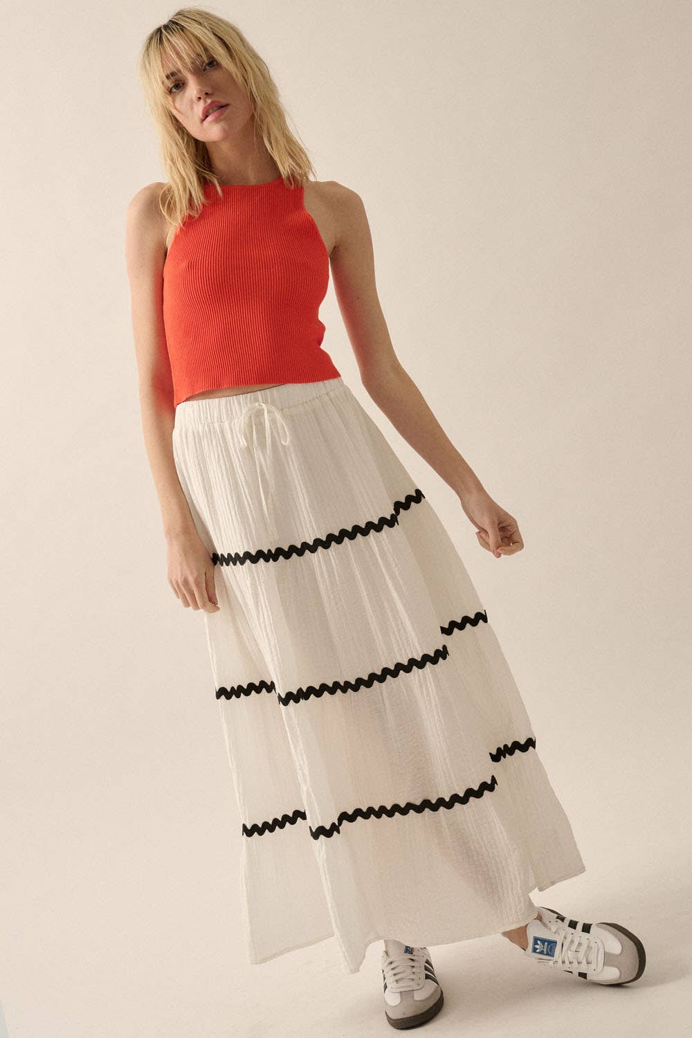 Shaper Fit Crewneck Rib Knit Crop Tank Top - Cherry Tomato