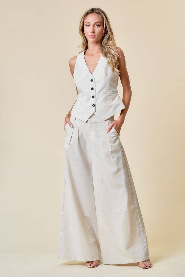 SIJ5301A LINEN BLEND V-NECK VEST