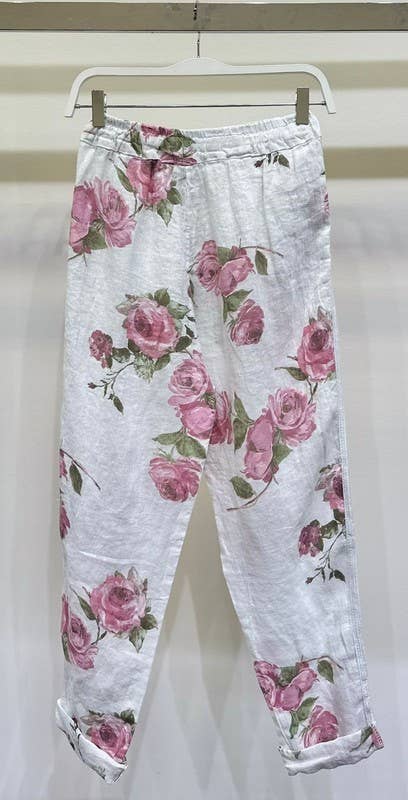 ROSE FLORAL PRINT SEQUINS SIDE STRIPE PANTS (16-08-ROSE)