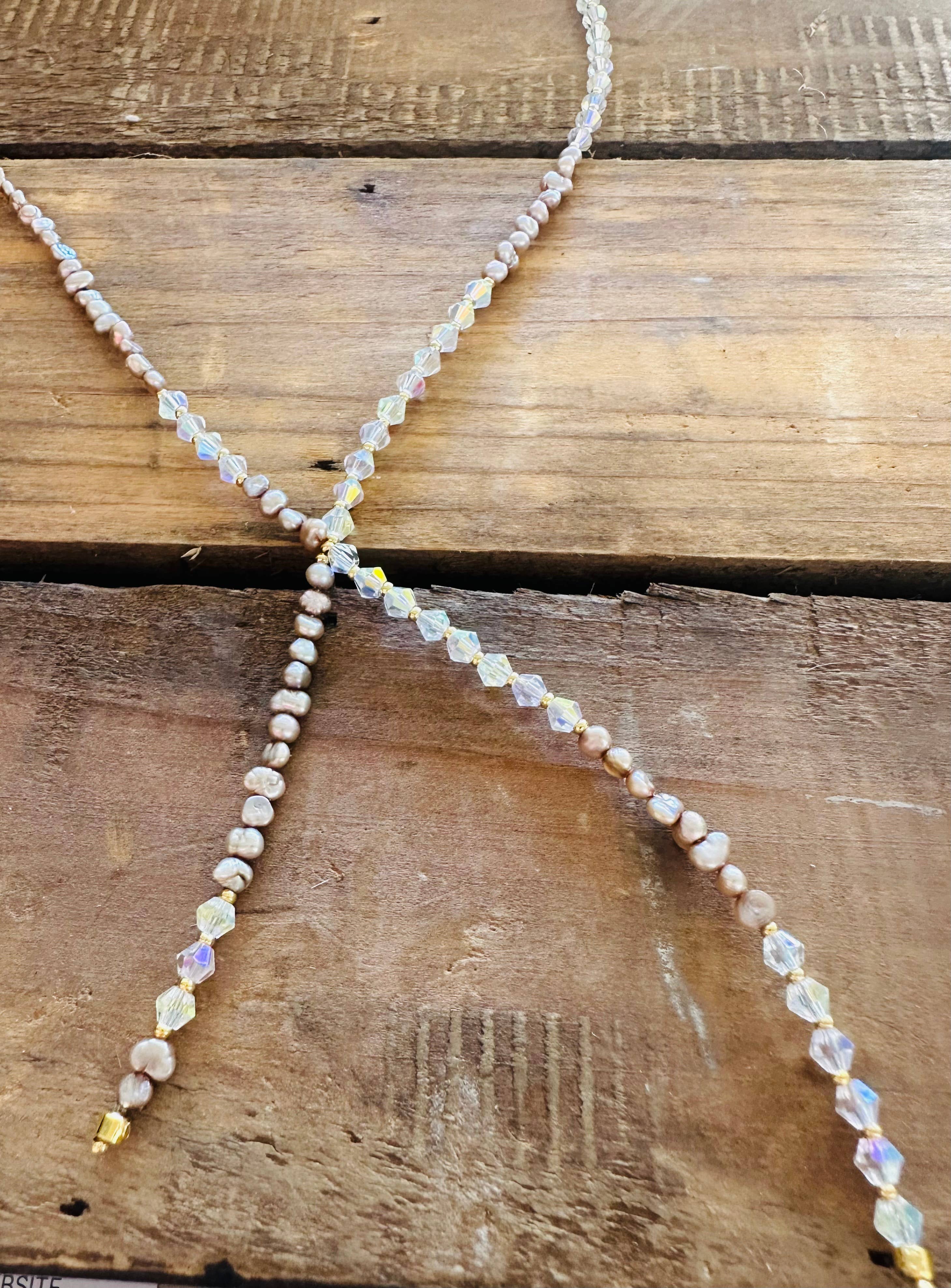 Champagne Pearl Lariat Necklace 