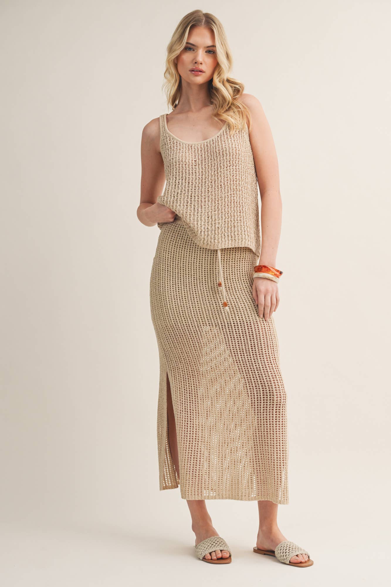 Crochet-Style Two-Piece Set - Wheat