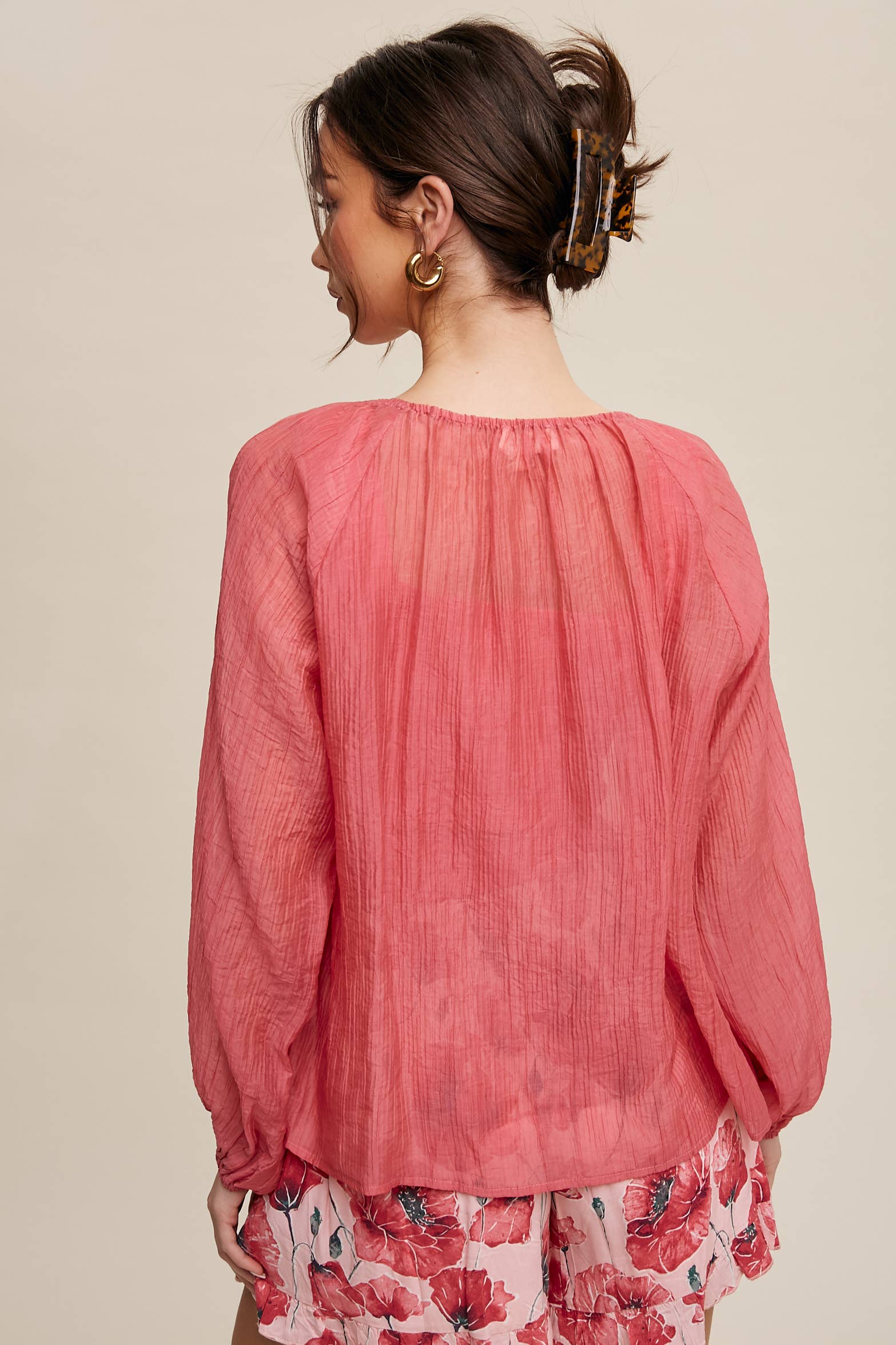Lightweight Sheer Button-Down Blouse