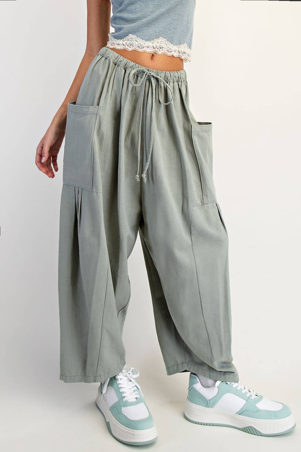 WIDE LEG PANTS: Sage Green