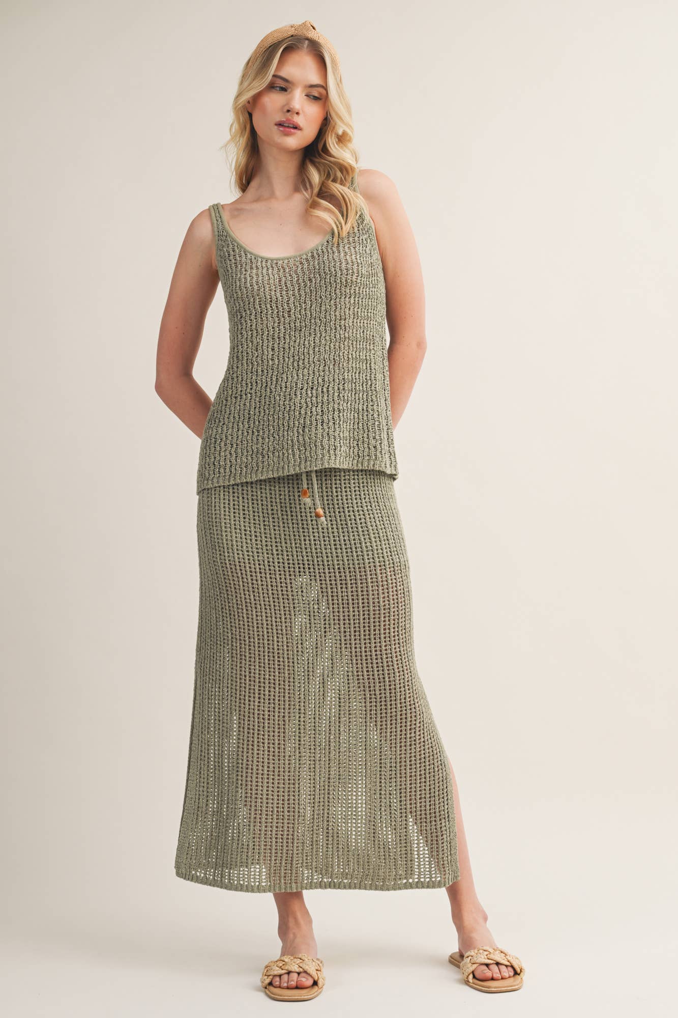 Crochet-Style Two-Piece Set - Dried Herb