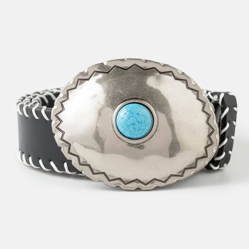 Western Turquoise Oval Concho Buckle Belt
