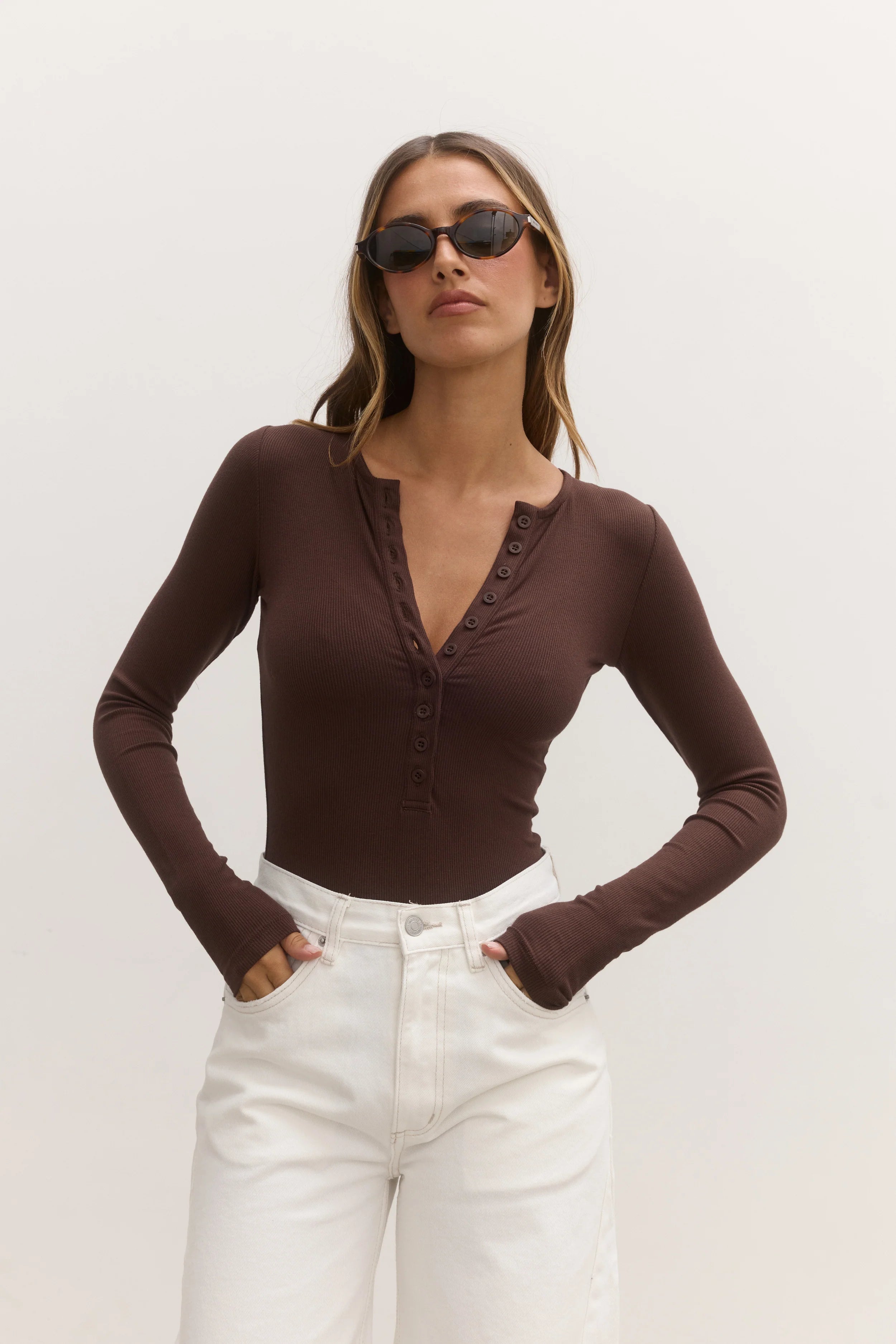 LARA BODYSUIT - WHITE & CHOCOLATE