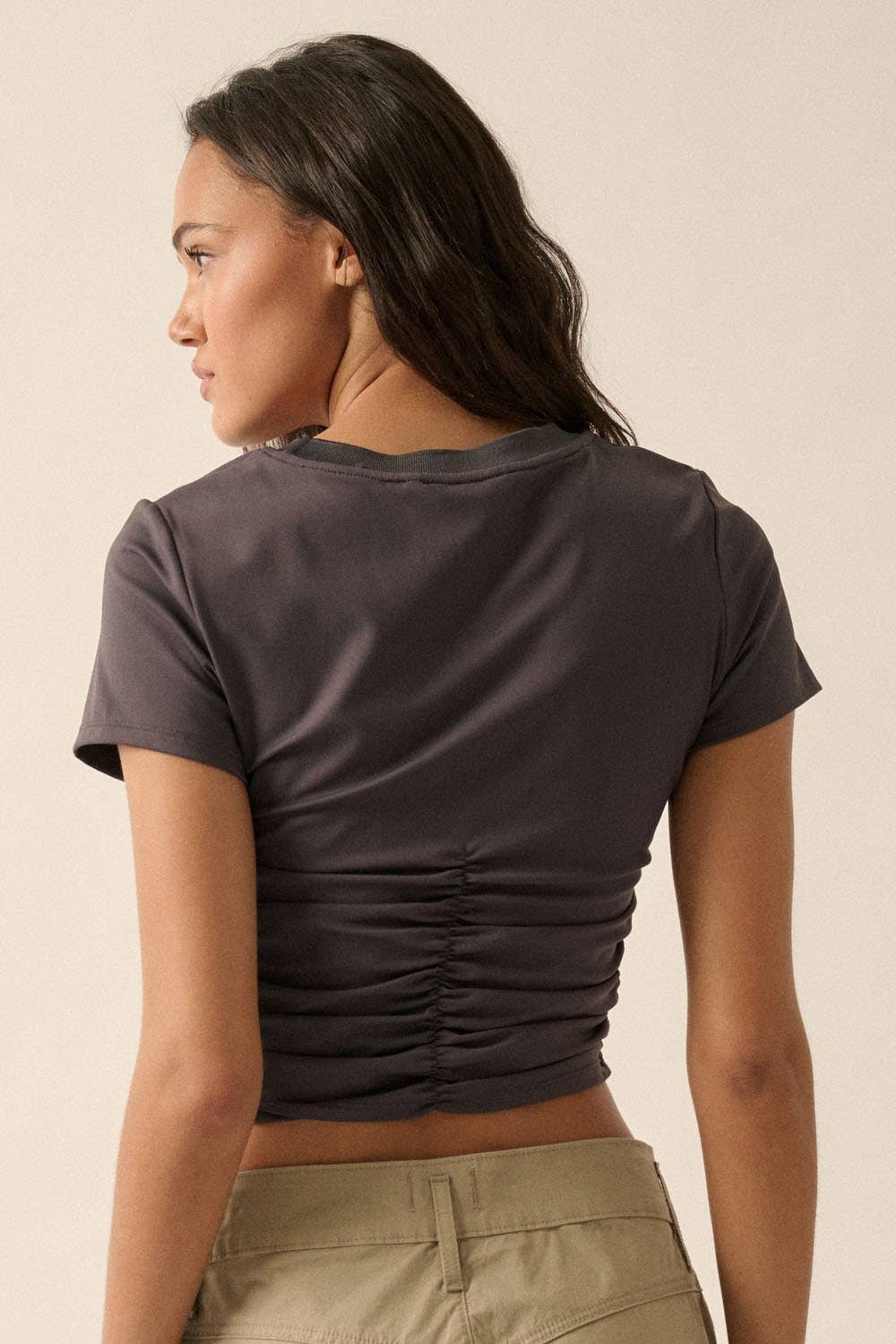 Lifted Fit Ruched Cropped Crewneck Tee