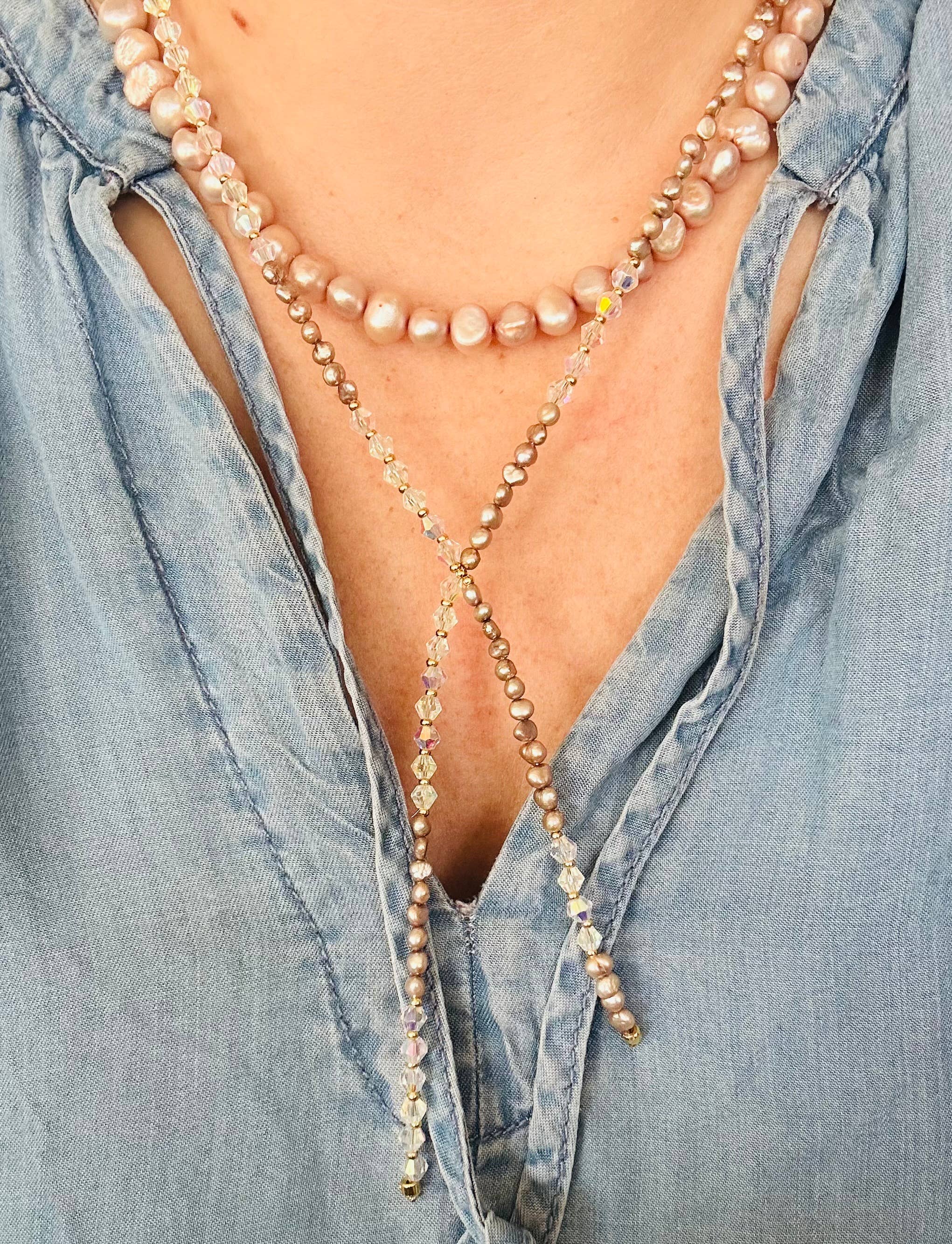 Champagne Pearl Lariat Necklace 