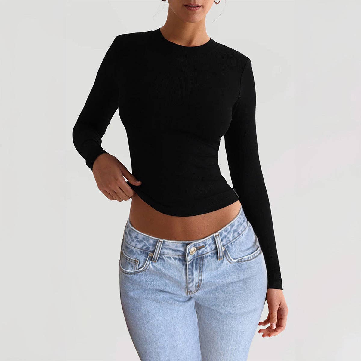 Women Solid Color Long Sleeve Basic Top