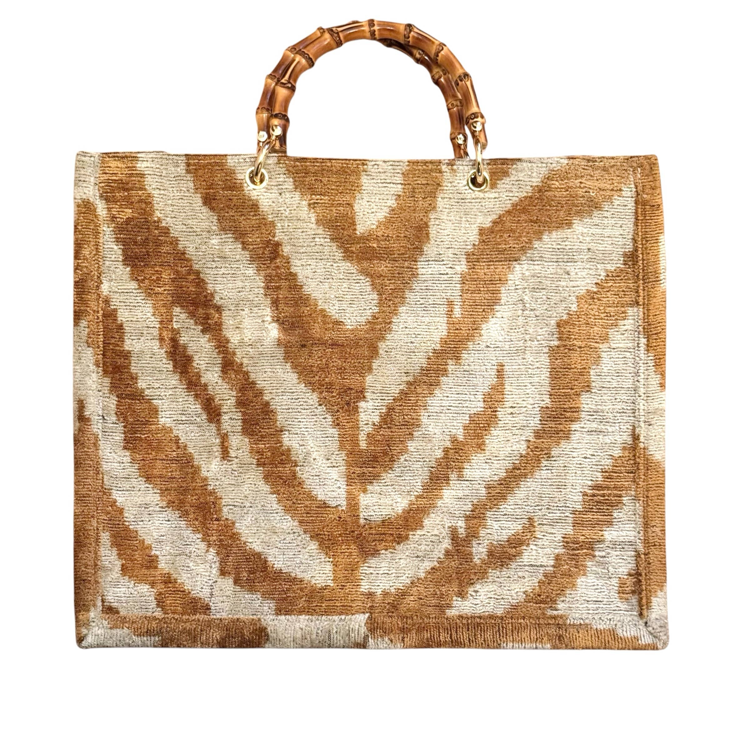 Silk Velvet Ikat Large Tote Bag with Bamboo Handle
