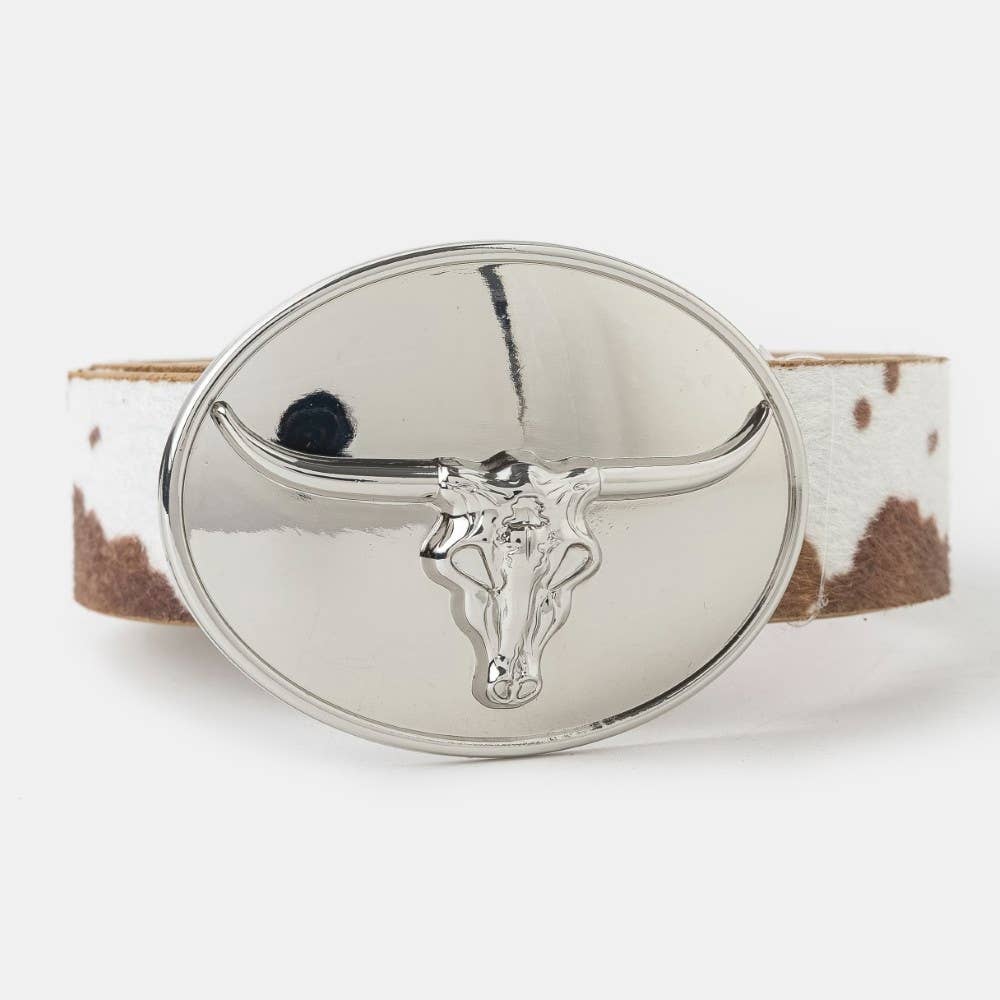 Glossy Longhorn Buckle Western Vegan Leather Belt