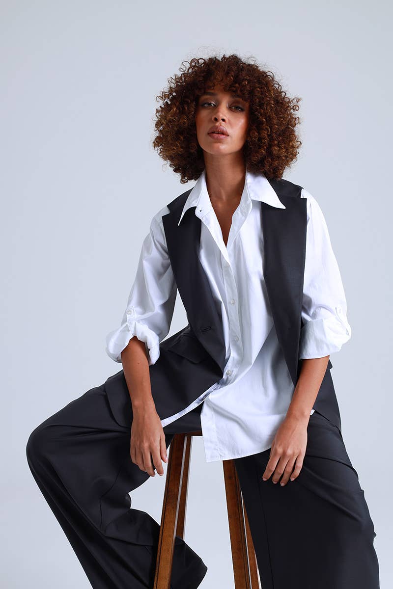 Liza Italian Design Black Virgin Wool Waistcoat