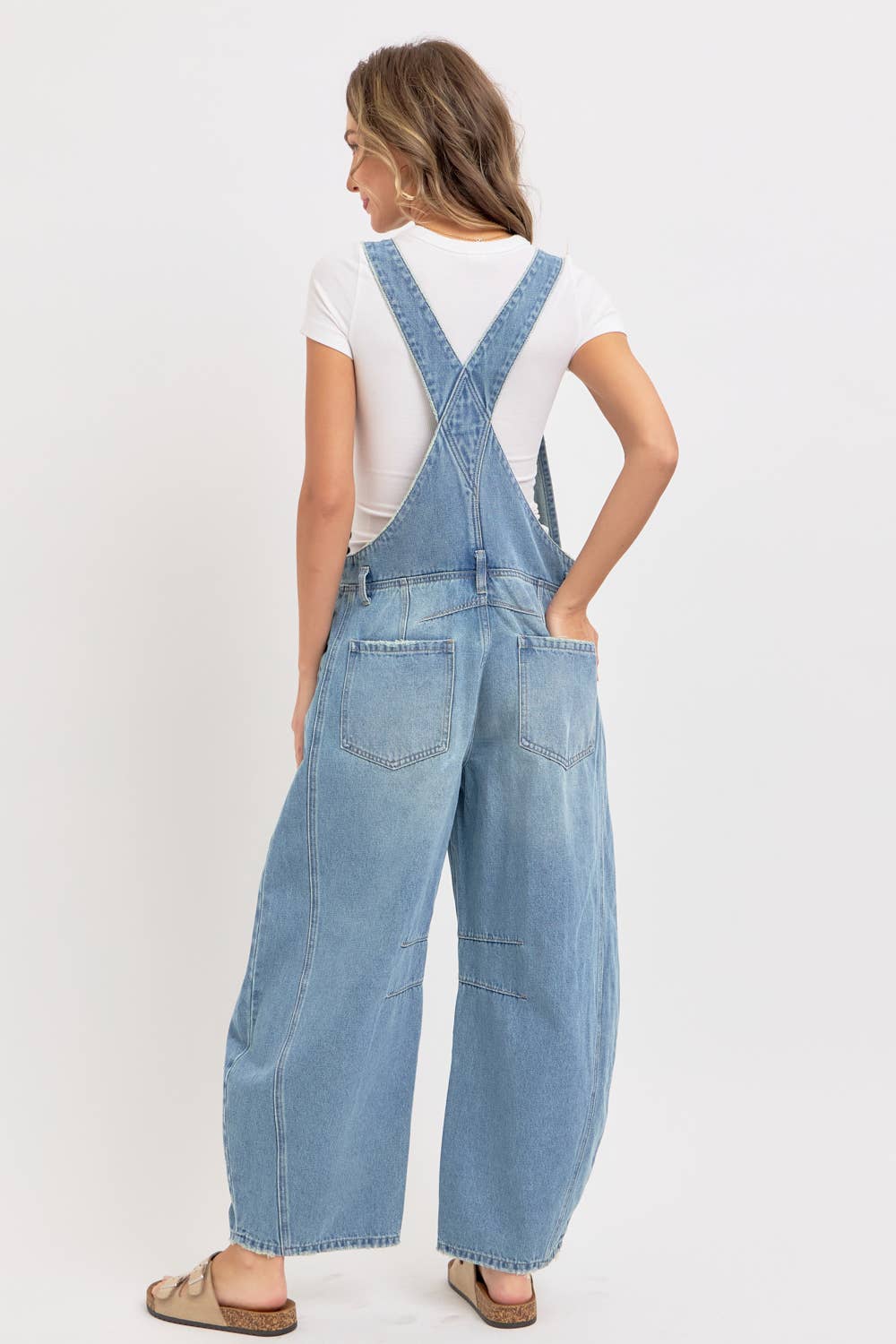 DENIM  OVERALL BARREL-LEG JUMPSUIT