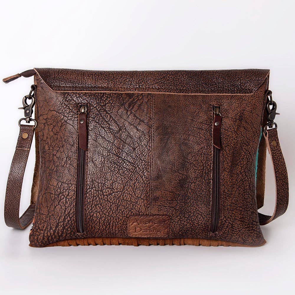 ADBG1036 American Darling Western Leather Crossbody Bag Fringe Saddle Blanket Design