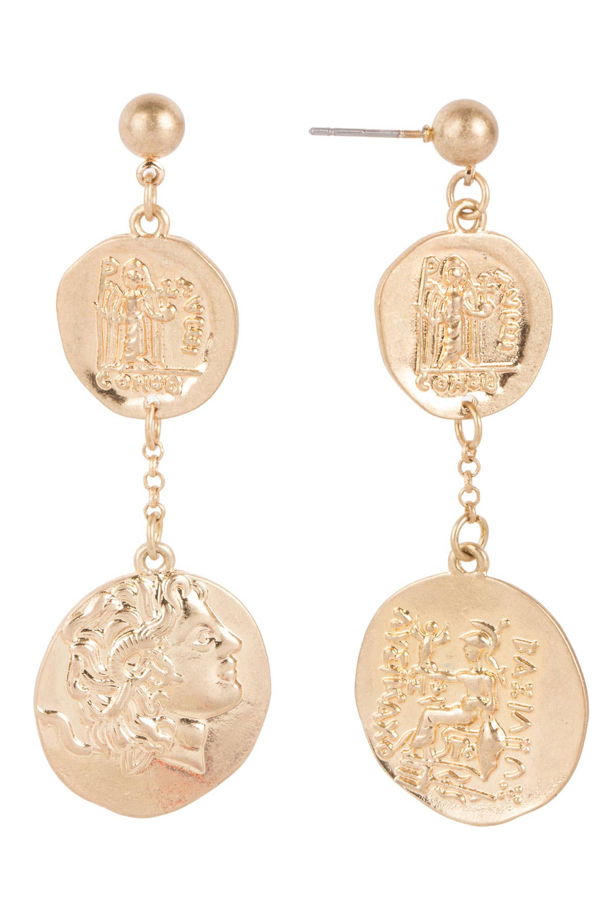 Caesar Double Coin Drop Earring